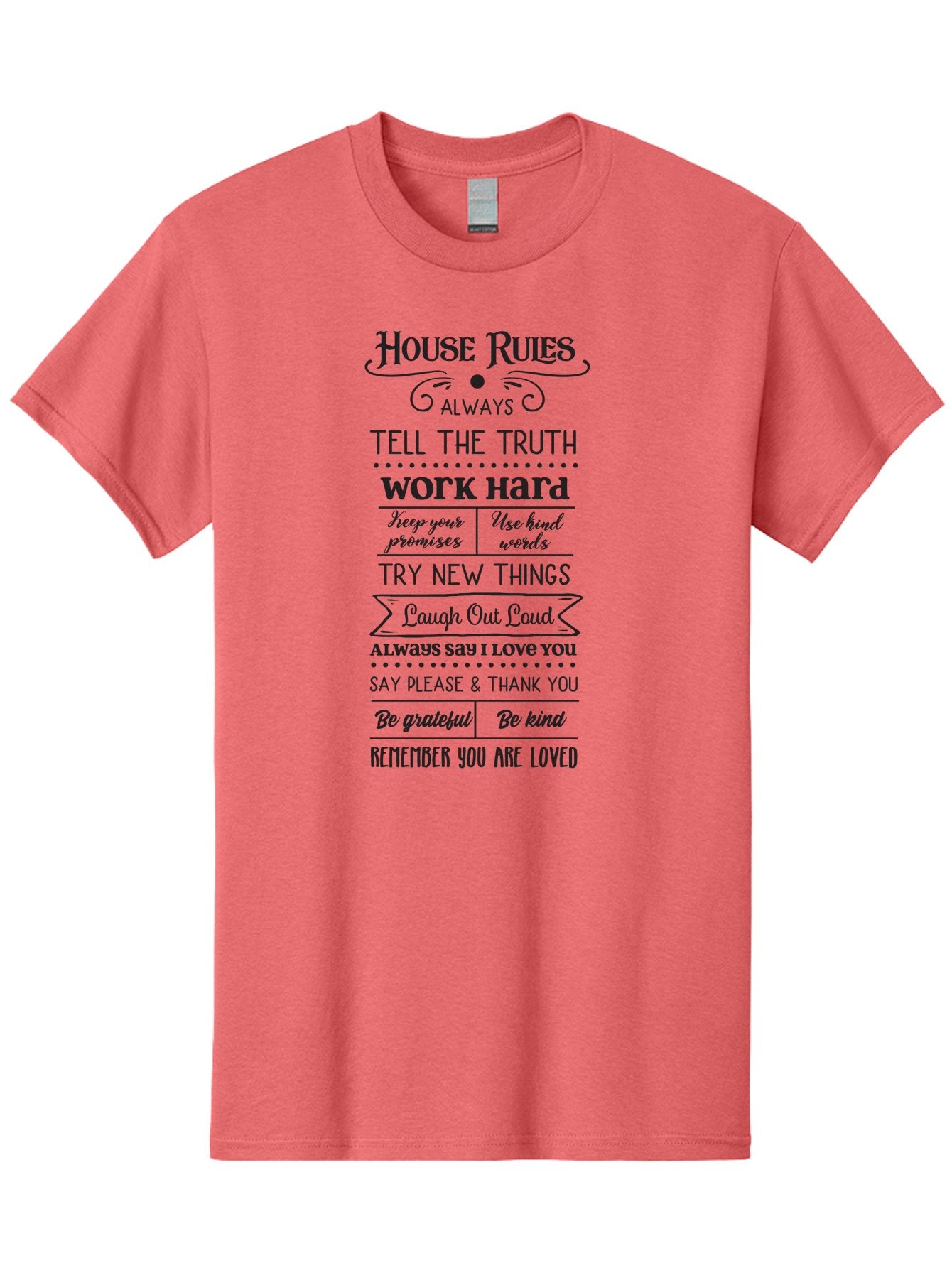 House-Rules-2 Men'S Graphic Tee, 100% Cotton, Comfortable Casual Summer Wear, Machine Washable, Positive Affirmations, House Rules, Inspirational Quotes, Motivational Phrases, Be Kind, Be Grateful, Tell The Truth, Work Hard, Keep Promises, Aac831 6