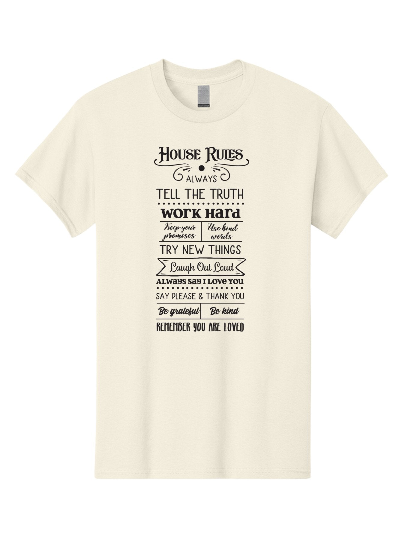 House-Rules-2 Men'S Graphic Tee, 100% Cotton, Comfortable Casual Summer Wear, Machine Washable, Positive Affirmations, House Rules, Inspirational Quotes, Motivational Phrases, Be Kind, Be Grateful, Tell The Truth, Work Hard, Keep Promises, Aac831 10
