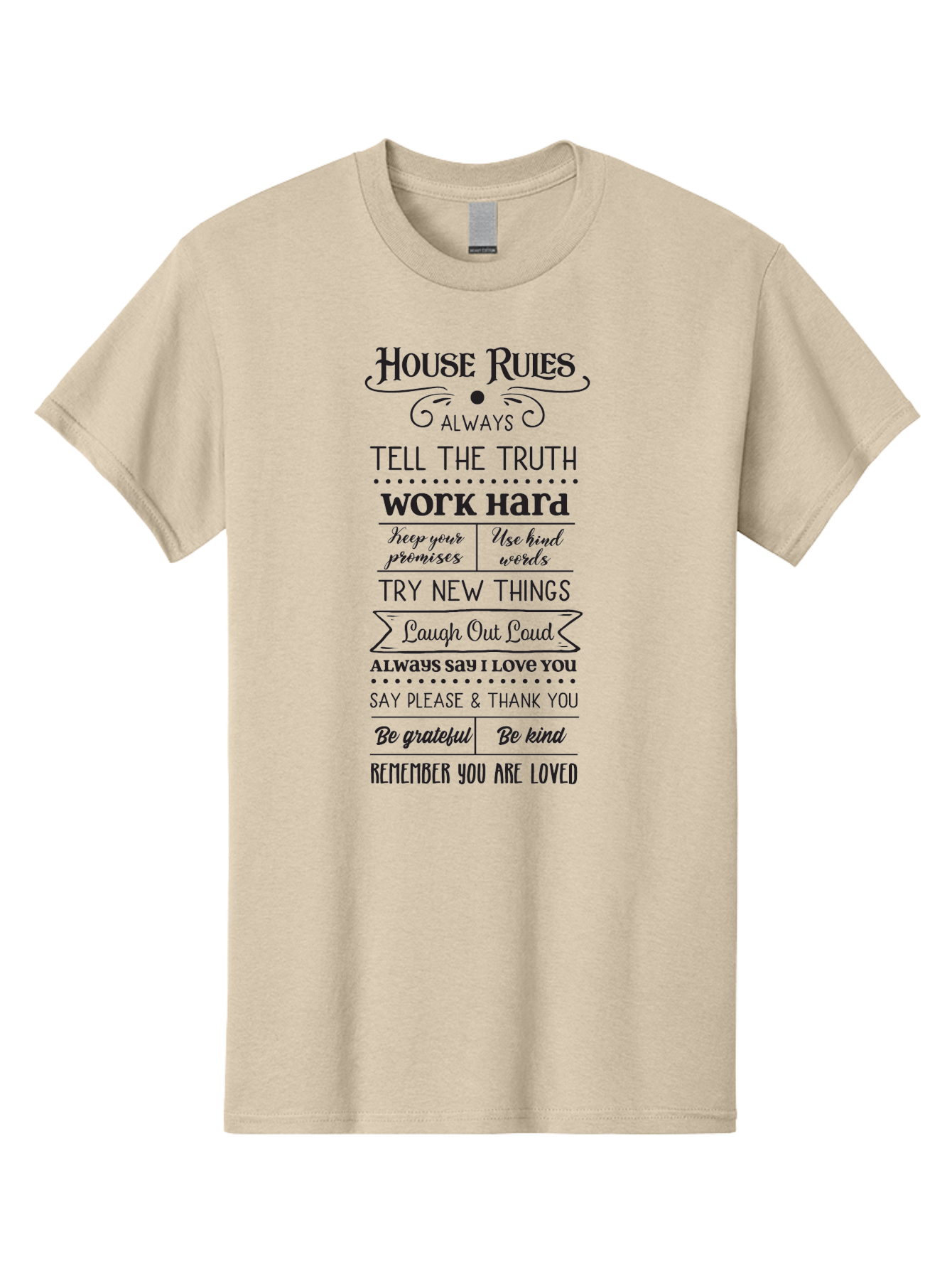 House-Rules-2 Men'S Graphic Tee, 100% Cotton, Comfortable Casual Summer Wear, Machine Washable, Positive Affirmations, House Rules, Inspirational Quotes, Motivational Phrases, Be Kind, Be Grateful, Tell The Truth, Work Hard, Keep Promises, Aac831 15