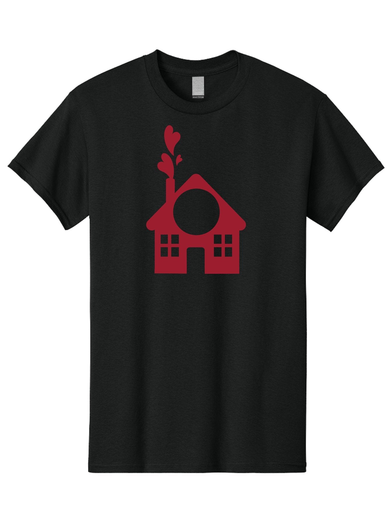 House-With-Heart-Chimney Men'S Graphic Tee, 100% Cotton, Comfortable Casual Summer Wear, Machine Washable, Stylized House, Heart-Shaped Chimney, Red Silhouette, Love Symbol, Cozy Home, Heart-Themed Decor, Minimalist Design, Aac833