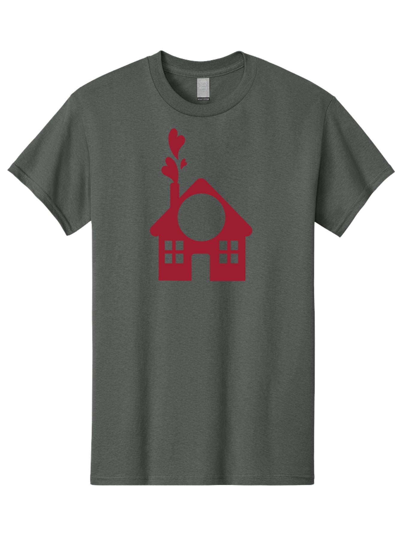 House-With-Heart-Chimney Men'S Graphic Tee, 100% Cotton, Comfortable Casual Summer Wear, Machine Washable, Stylized House, Heart-Shaped Chimney, Red Silhouette, Love Symbol, Cozy Home, Heart-Themed Decor, Minimalist Design, Aac833 9