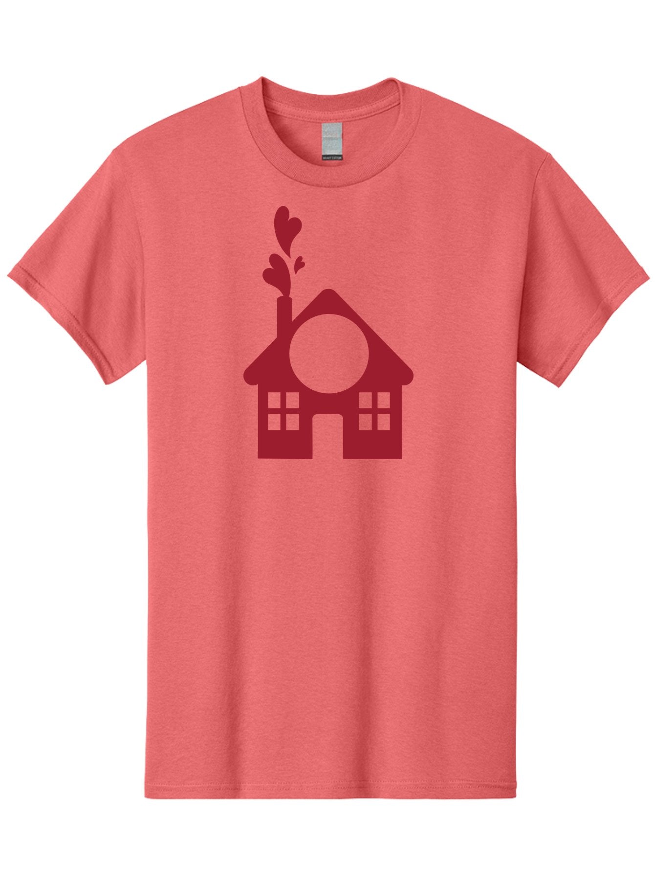 House-With-Heart-Chimney Men'S Graphic Tee, 100% Cotton, Comfortable Casual Summer Wear, Machine Washable, Stylized House, Heart-Shaped Chimney, Red Silhouette, Love Symbol, Cozy Home, Heart-Themed Decor, Minimalist Design, Aac833