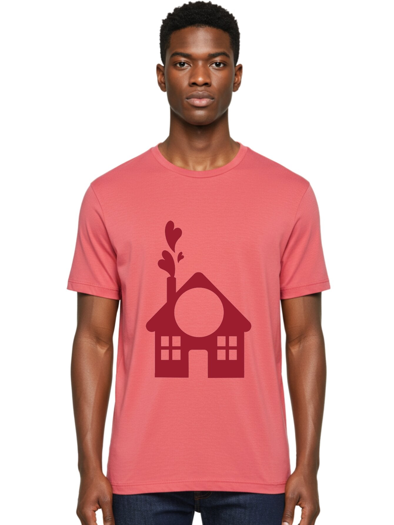House-With-Heart-Chimney Men'S Graphic Tee, 100% Cotton, Comfortable Casual Summer Wear, Machine Washable, Stylized House, Heart-Shaped Chimney, Red Silhouette, Love Symbol, Cozy Home, Heart-Themed Decor, Minimalist Design, Aac833 19