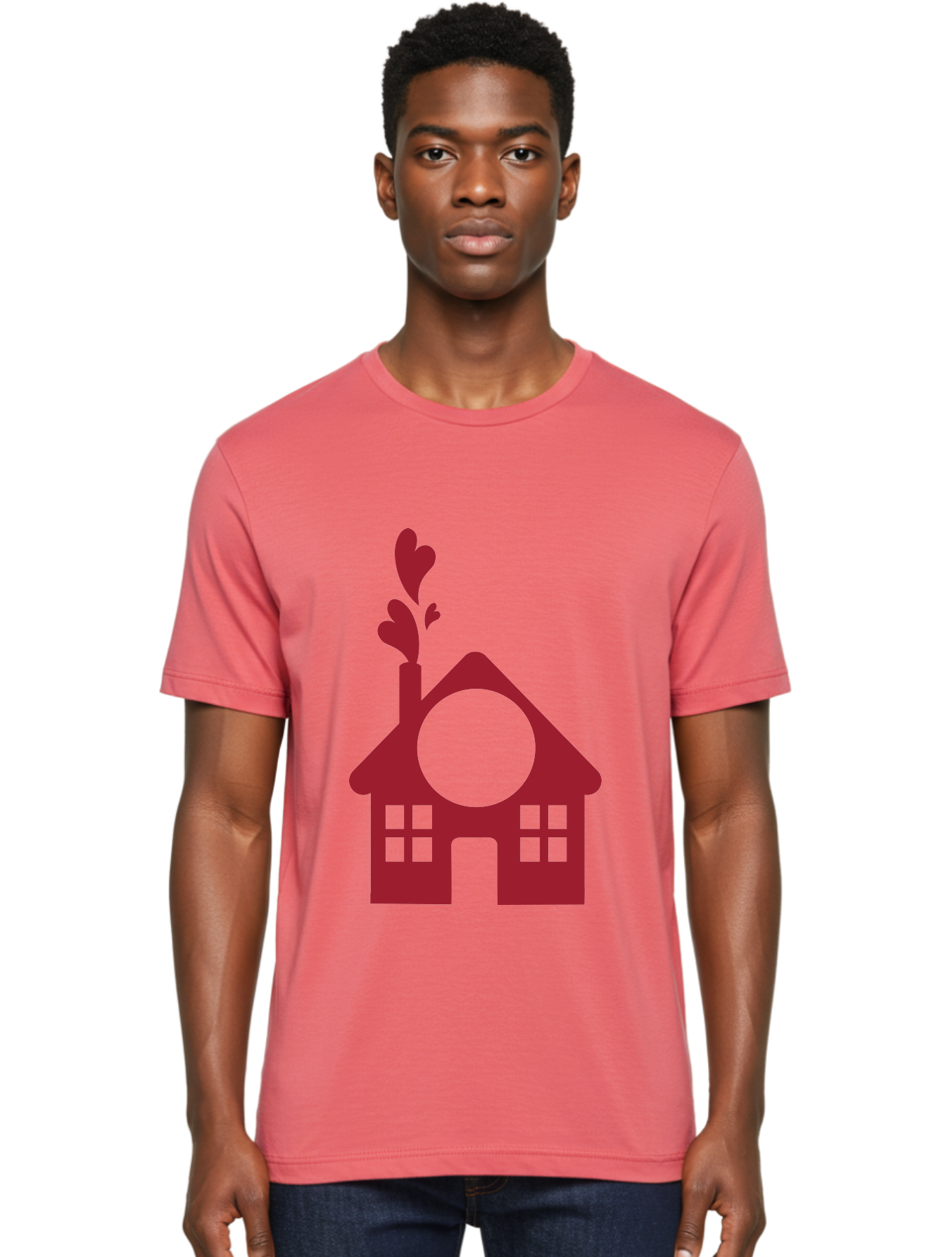 House-With-Heart-Chimney Men'S Graphic Tee, 100% Cotton, Comfortable Casual Summer Wear, Machine Washable, Stylized House, Heart-Shaped Chimney, Red Silhouette, Love Symbol, Cozy Home, Heart-Themed Decor, Minimalist Design, Aac833 22