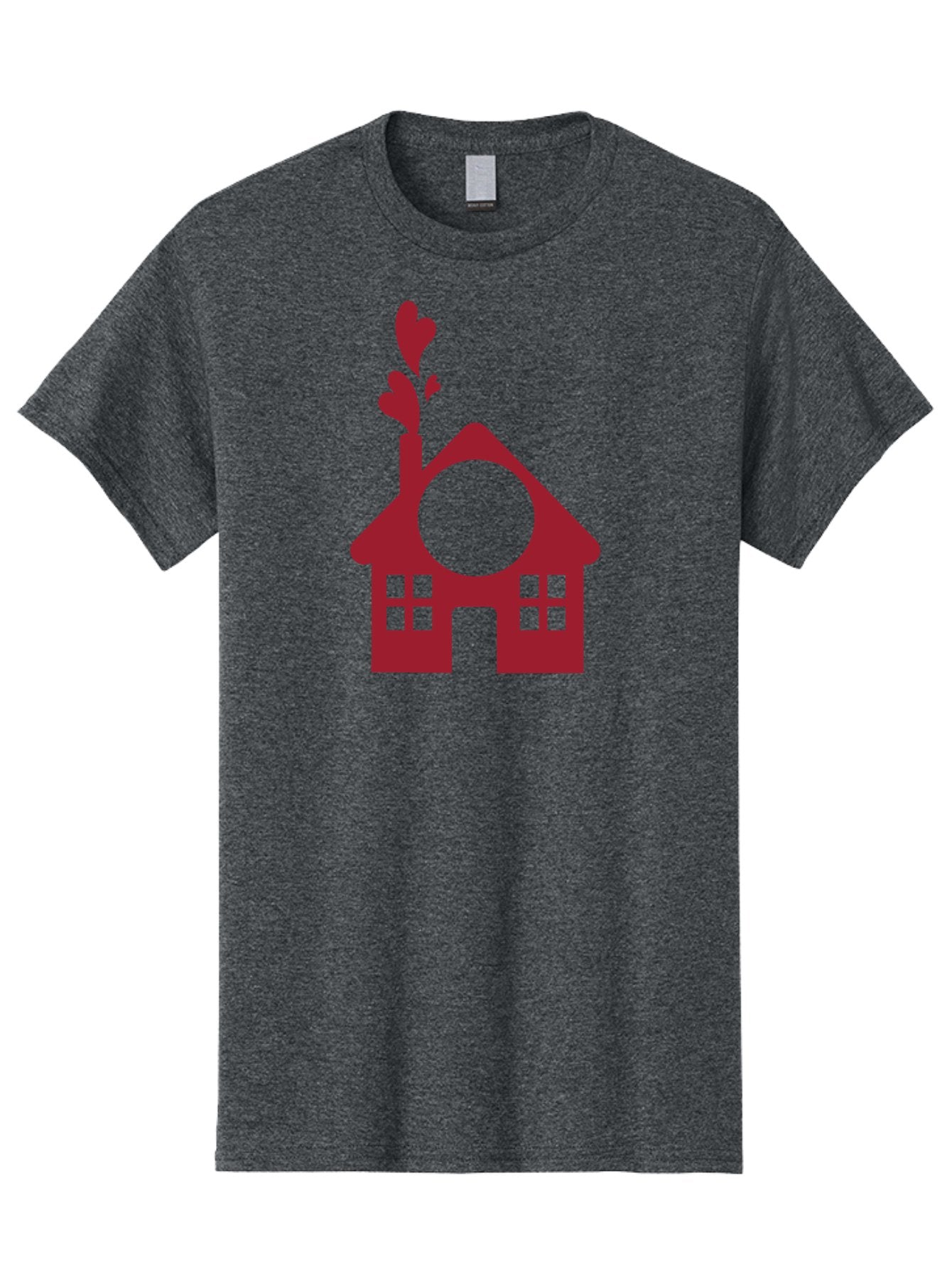 House-With-Heart-Chimney Men'S Graphic Tee, 100% Cotton, Comfortable Casual Summer Wear, Machine Washable, Stylized House, Heart-Shaped Chimney, Red Silhouette, Love Symbol, Cozy Home, Heart-Themed Decor, Minimalist Design, Aac833 8