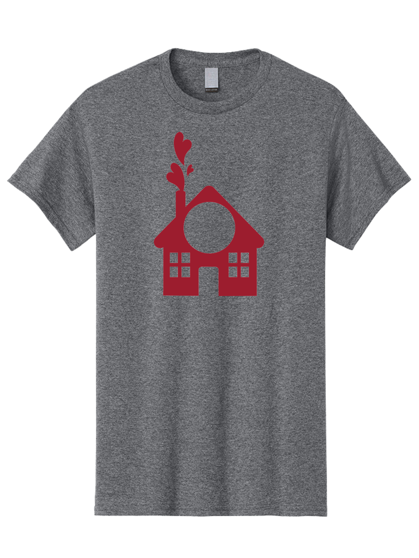House-With-Heart-Chimney Men'S Graphic Tee, 100% Cotton, Comfortable Casual Summer Wear, Machine Washable, Stylized House, Heart-Shaped Chimney, Red Silhouette, Love Symbol, Cozy Home, Heart-Themed Decor, Minimalist Design, Aac833 7