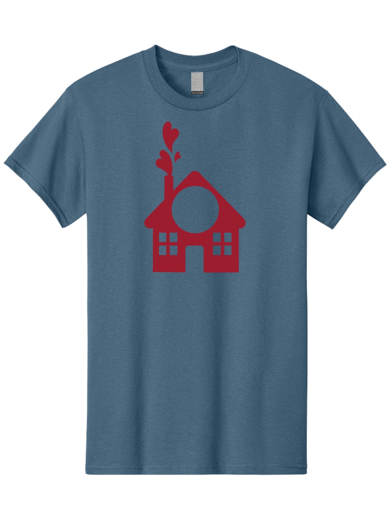 House-With-Heart-Chimney Men'S Graphic Tee, 100% Cotton, Comfortable Casual Summer Wear, Machine Washable, Stylized House, Heart-Shaped Chimney, Red Silhouette, Love Symbol, Cozy Home, Heart-Themed Decor, Minimalist Design, Aac833 5