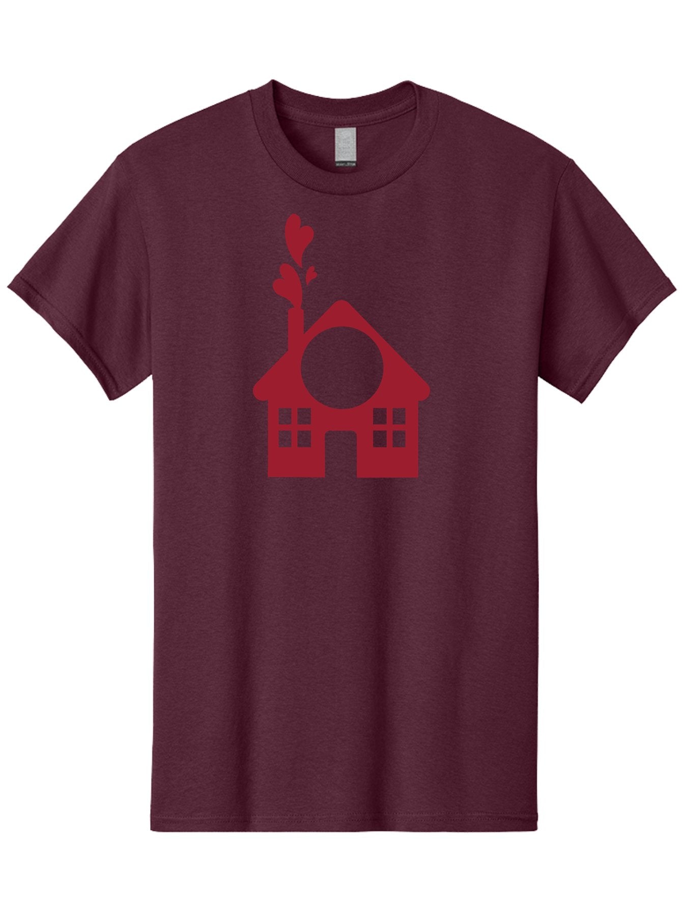 House-With-Heart-Chimney Men'S Graphic Tee, 100% Cotton, Comfortable Casual Summer Wear, Machine Washable, Stylized House, Heart-Shaped Chimney, Red Silhouette, Love Symbol, Cozy Home, Heart-Themed Decor, Minimalist Design, Aac833 3