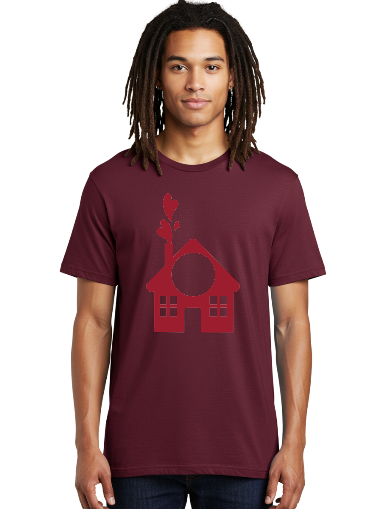 House-With-Heart-Chimney Men'S Graphic Tee, 100% Cotton, Comfortable Casual Summer Wear, Machine Washable, Stylized House, Heart-Shaped Chimney, Red Silhouette, Love Symbol, Cozy Home, Heart-Themed Decor, Minimalist Design, Aac833 18