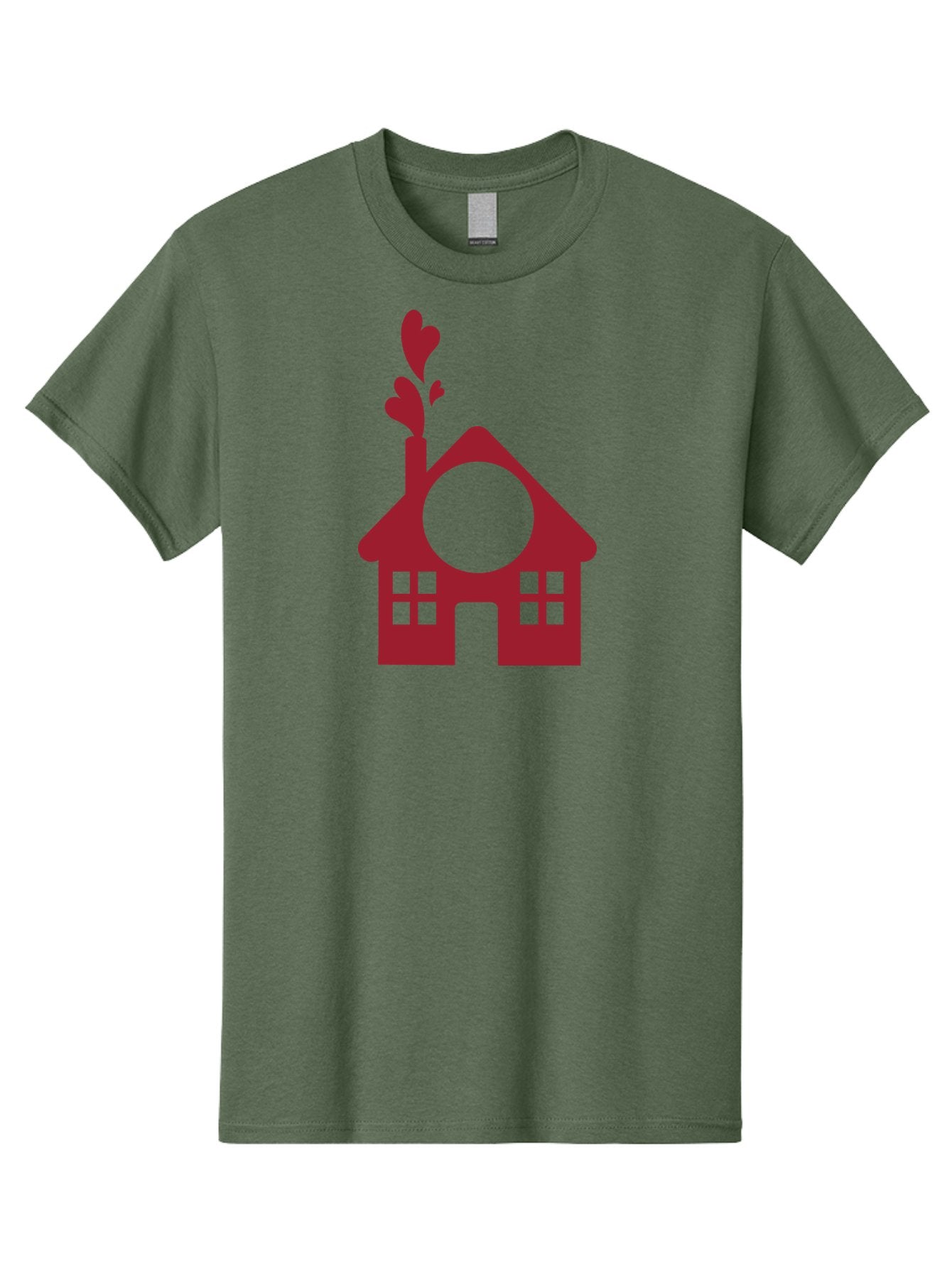House-With-Heart-Chimney Men'S Graphic Tee, 100% Cotton, Comfortable Casual Summer Wear, Machine Washable, Stylized House, Heart-Shaped Chimney, Red Silhouette, Love Symbol, Cozy Home, Heart-Themed Decor, Minimalist Design, Aac833 14
