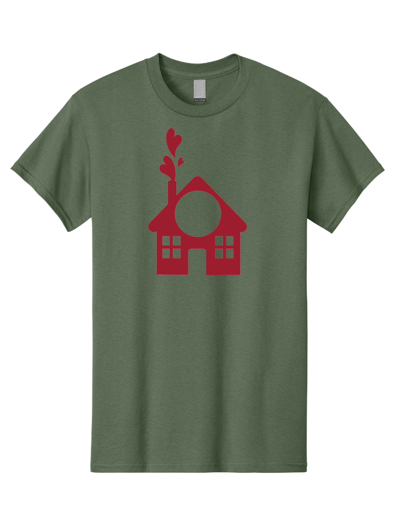 House-With-Heart-Chimney Men'S Graphic Tee, 100% Cotton, Comfortable Casual Summer Wear, Machine Washable, Stylized House, Heart-Shaped Chimney, Red Silhouette, Love Symbol, Cozy Home, Heart-Themed Decor, Minimalist Design, Aac833 3