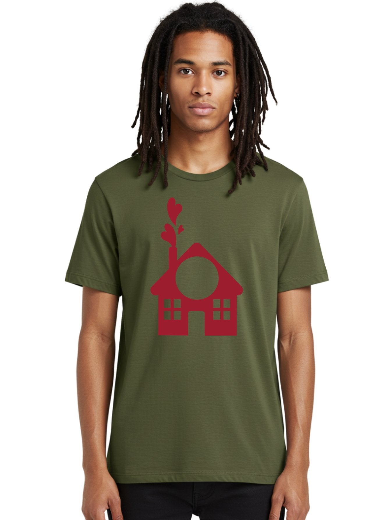 House-With-Heart-Chimney Men'S Graphic Tee, 100% Cotton, Comfortable Casual Summer Wear, Machine Washable, Stylized House, Heart-Shaped Chimney, Red Silhouette, Love Symbol, Cozy Home, Heart-Themed Decor, Minimalist Design, Aac833 29
