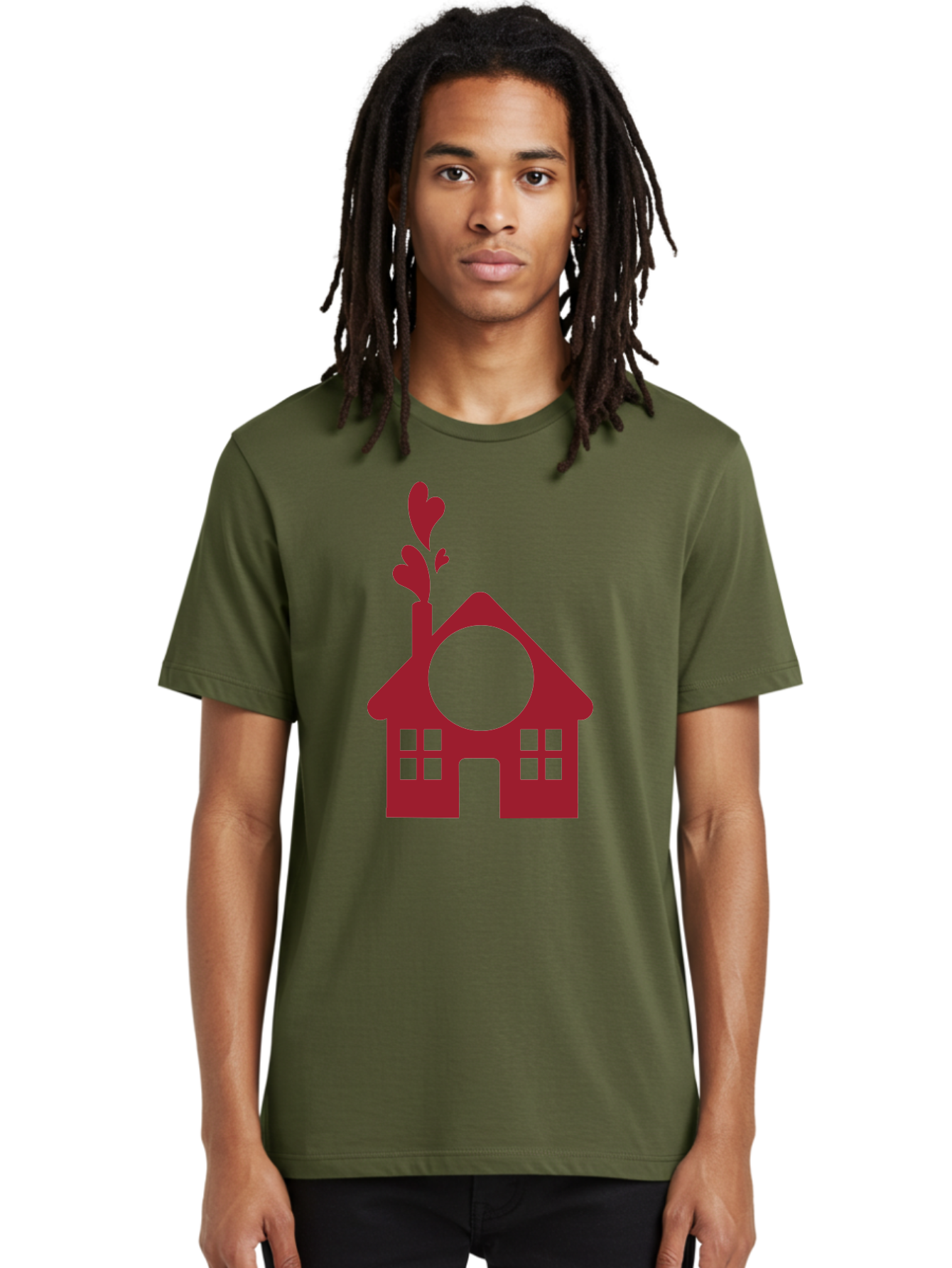 House-With-Heart-Chimney Men'S Graphic Tee, 100% Cotton, Comfortable Casual Summer Wear, Machine Washable, Stylized House, Heart-Shaped Chimney, Red Silhouette, Love Symbol, Cozy Home, Heart-Themed Decor, Minimalist Design, Aac833 4