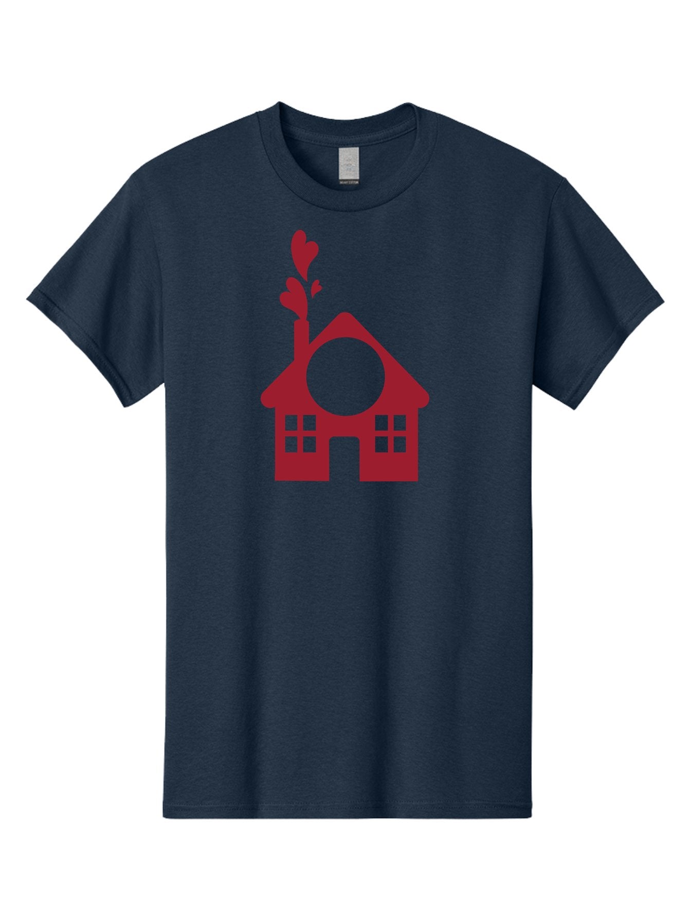 House-With-Heart-Chimney Men'S Graphic Tee, 100% Cotton, Comfortable Casual Summer Wear, Machine Washable, Stylized House, Heart-Shaped Chimney, Red Silhouette, Love Symbol, Cozy Home, Heart-Themed Decor, Minimalist Design, Aac833 10
