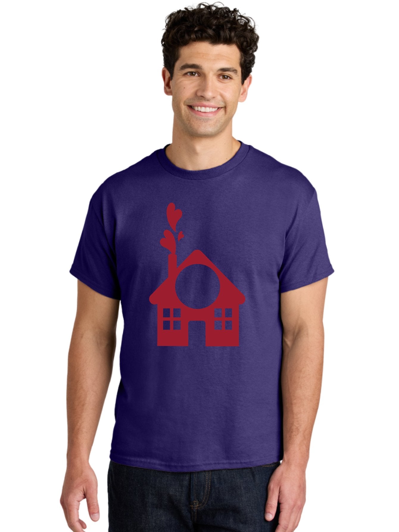 House-With-Heart-Chimney Men'S Graphic Tee, 100% Cotton, Comfortable Casual Summer Wear, Machine Washable, Stylized House, Heart-Shaped Chimney, Red Silhouette, Love Symbol, Cozy Home, Heart-Themed Decor, Minimalist Design, Aac833 28