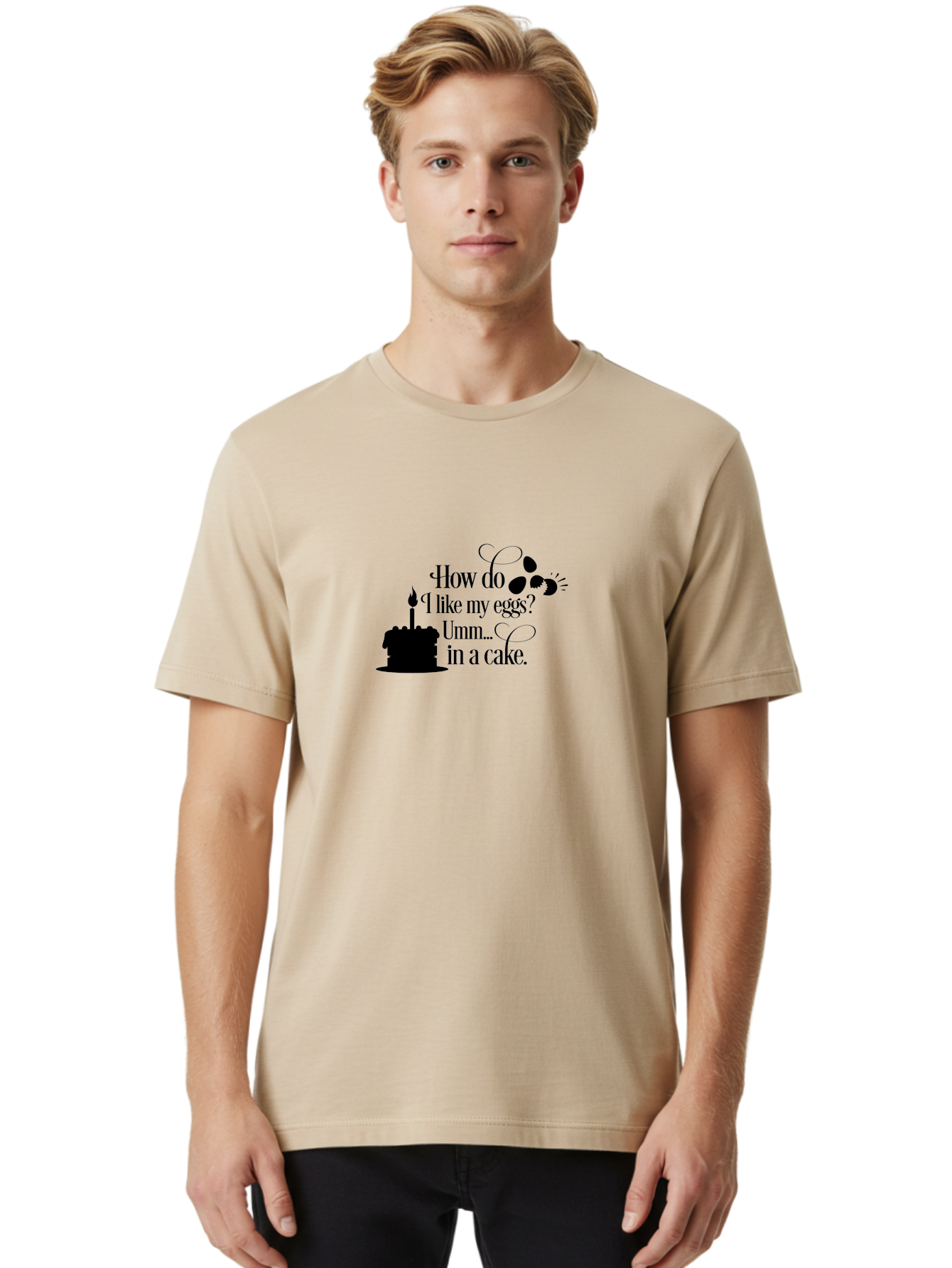 How-Do-I-Like-My-Eggs-Umm-In-A-Cake Men'S Graphic Tee, 100% Cotton, Comfortable Casual Summer Wear, Machine Washable, Humorous Quote, Funny Eggs, Cake Humor, Witty Saying, Eggs In Cake, Playful Phrase, Clever Joke, Dessert Quote, Breakfast Pun Aac835 10