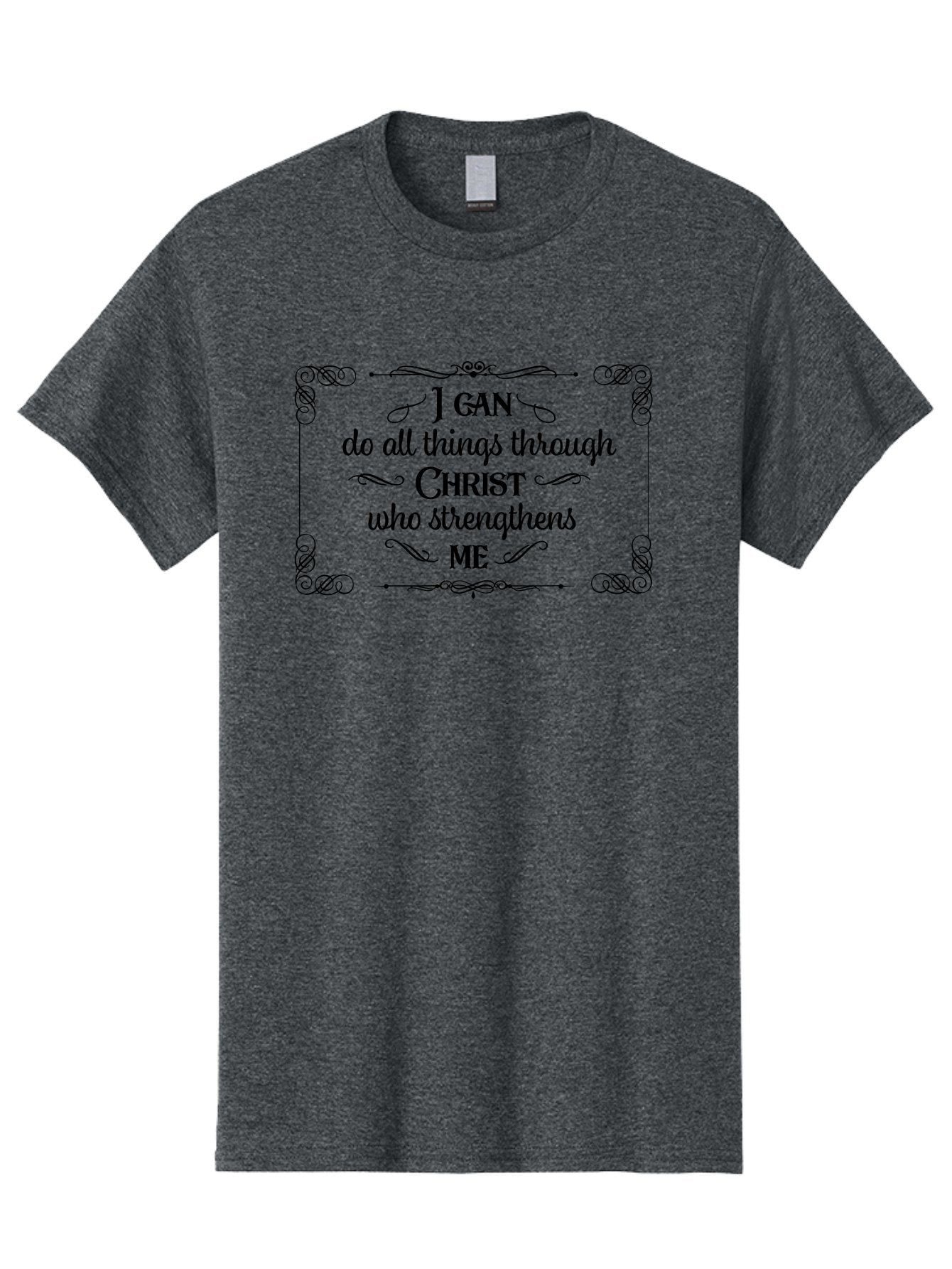 I-Can-Do-All-Things-Through-Christ Men'S Graphic Tee, 100% Cotton, Comfortable Casual Summer Wear, Machine Washable, Inspirational Quote, Motivational Phrase, Faith-Based Message, Christianity, Scripture, Philippians 4:13, Ornate Typography, Aac840 11