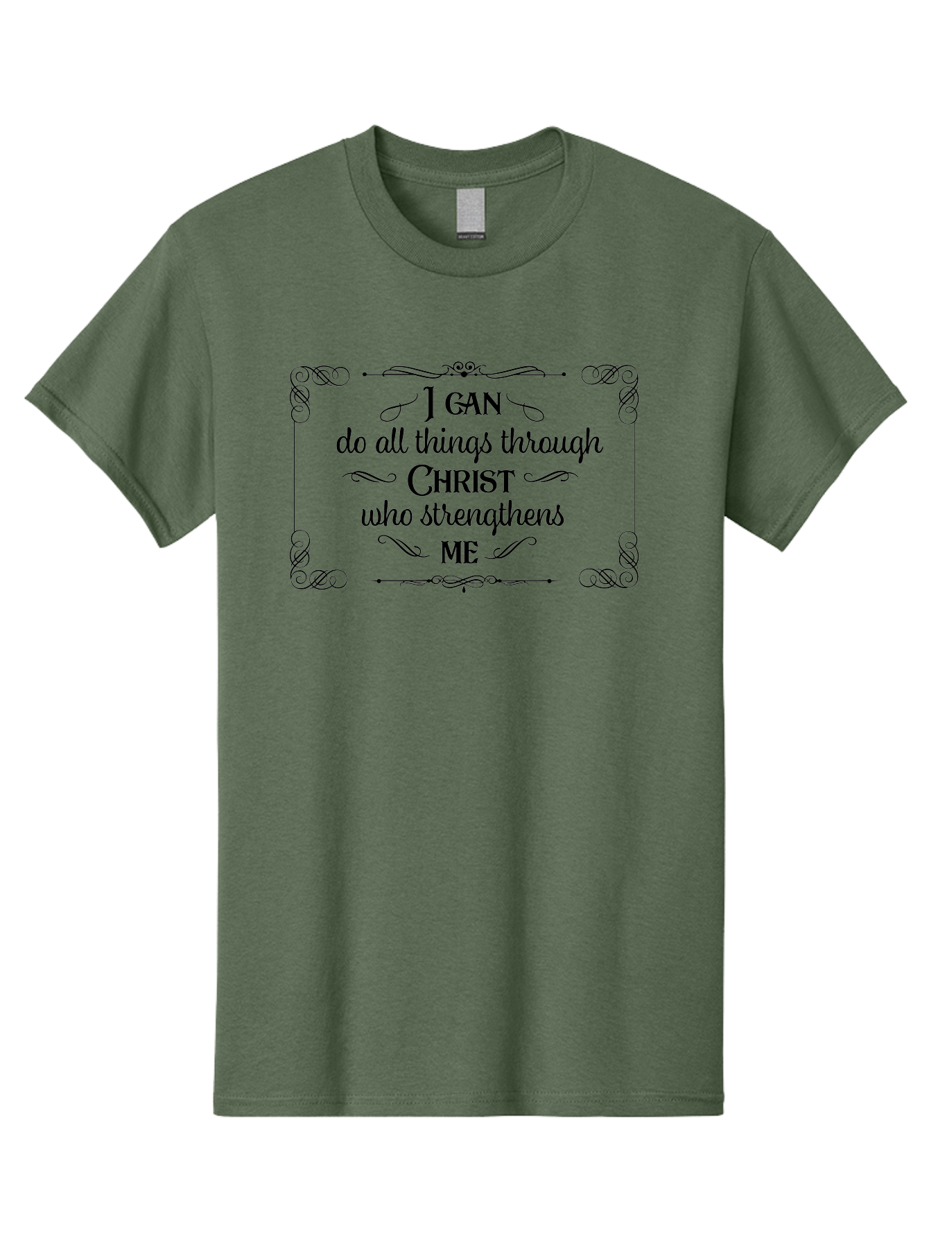 I-Can-Do-All-Things-Through-Christ Men'S Graphic Tee, 100% Cotton, Comfortable Casual Summer Wear, Machine Washable, Inspirational Quote, Motivational Phrase, Faith-Based Message, Christianity, Scripture, Philippians 4:13, Ornate Typography, Aac840 11