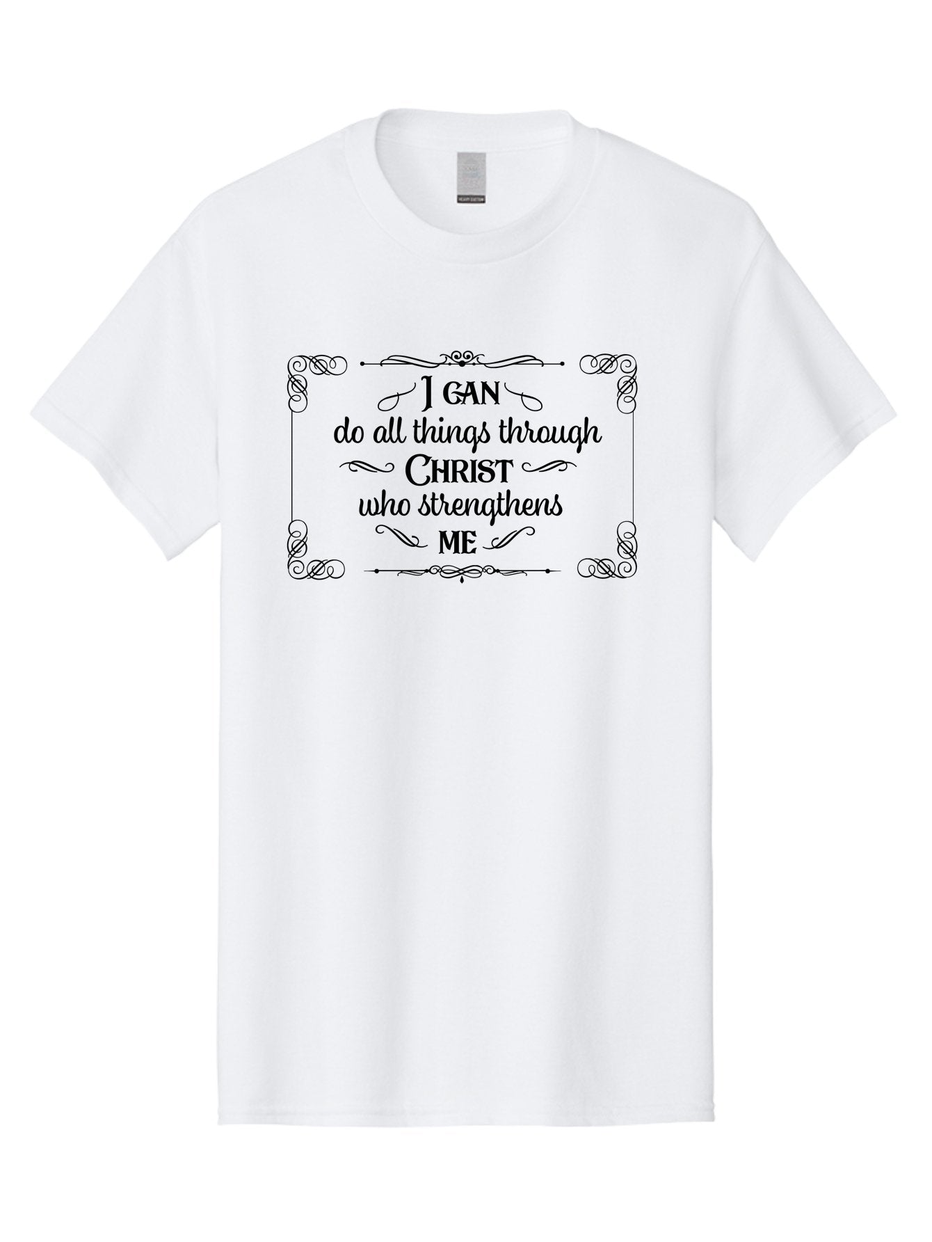 I-Can-Do-All-Things-Through-Christ Men'S Graphic Tee, 100% Cotton, Comfortable Casual Summer Wear, Machine Washable, Inspirational Quote, Motivational Phrase, Faith-Based Message, Christianity, Scripture, Philippians 4:13, Ornate Typography, Aac840 3