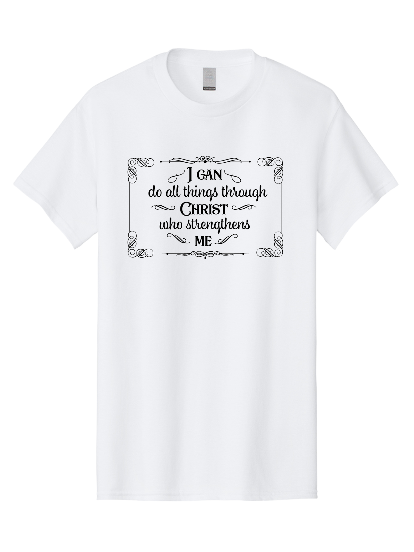 I-Can-Do-All-Things-Through-Christ Men'S Graphic Tee, 100% Cotton, Comfortable Casual Summer Wear, Machine Washable, Inspirational Quote, Motivational Phrase, Faith-Based Message, Christianity, Scripture, Philippians 4:13, Ornate Typography, Aac840 17