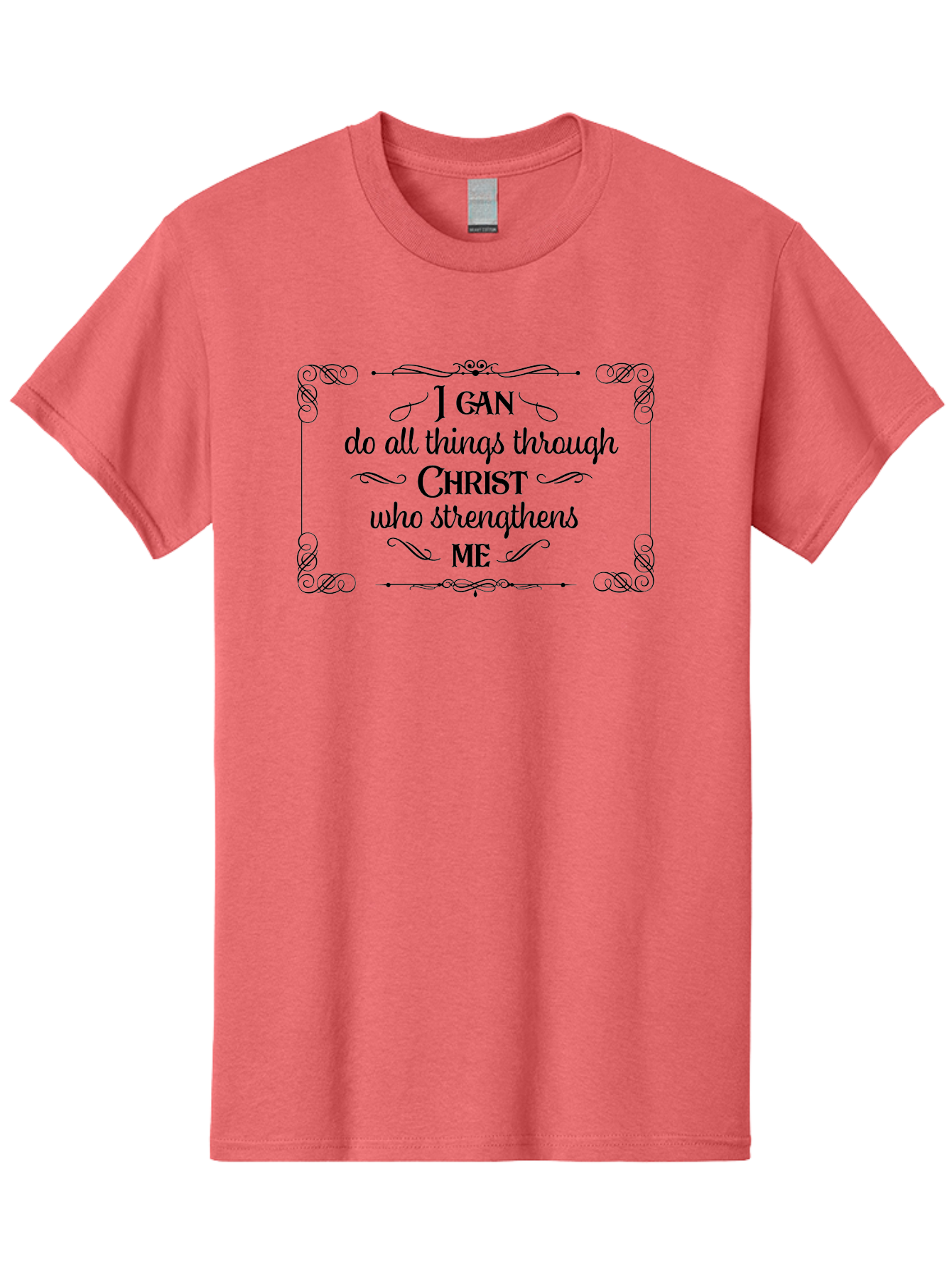I-Can-Do-All-Things Men'S Graphic Tee, 100% Cotton, Comfortable Casual Summer Wear, Machine Washable, Inspirational Quote, Motivational Phrase, Christian Faith, Philippians 4:13, Black Text, Floral Border, Elegant Design, Scripture Art, Aac841 9