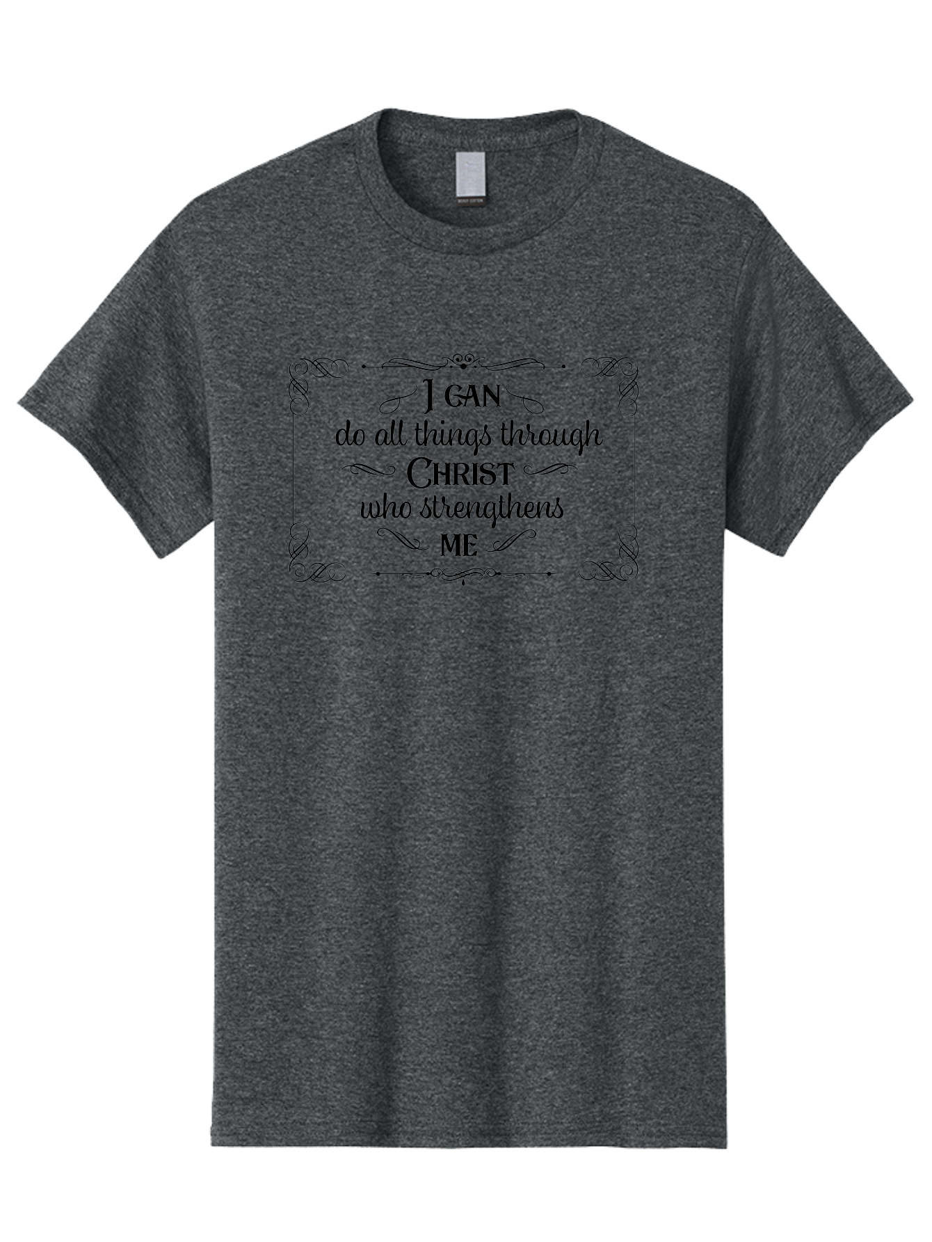 I-Can-Do-All-Things Men'S Graphic Tee, 100% Cotton, Comfortable Casual Summer Wear, Machine Washable, Inspirational Quote, Motivational Phrase, Christian Faith, Philippians 4:13, Black Text, Floral Border, Elegant Design, Scripture Art, Aac841 13