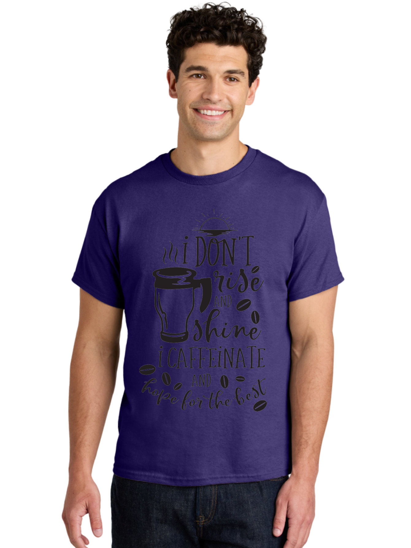 I-Don-T-Rise-And-Shine-I-Caffeinate Men'S Graphic Tee, 100% Cotton, Comfortable Casual Summer Wear, Machine Washable, Coffee-Themed Quote, Morning Motivation, Caffeine Humor, Coffee Lover Quotes, Funny Coffee Sayings, Coffee Mug Design, Aac844 28