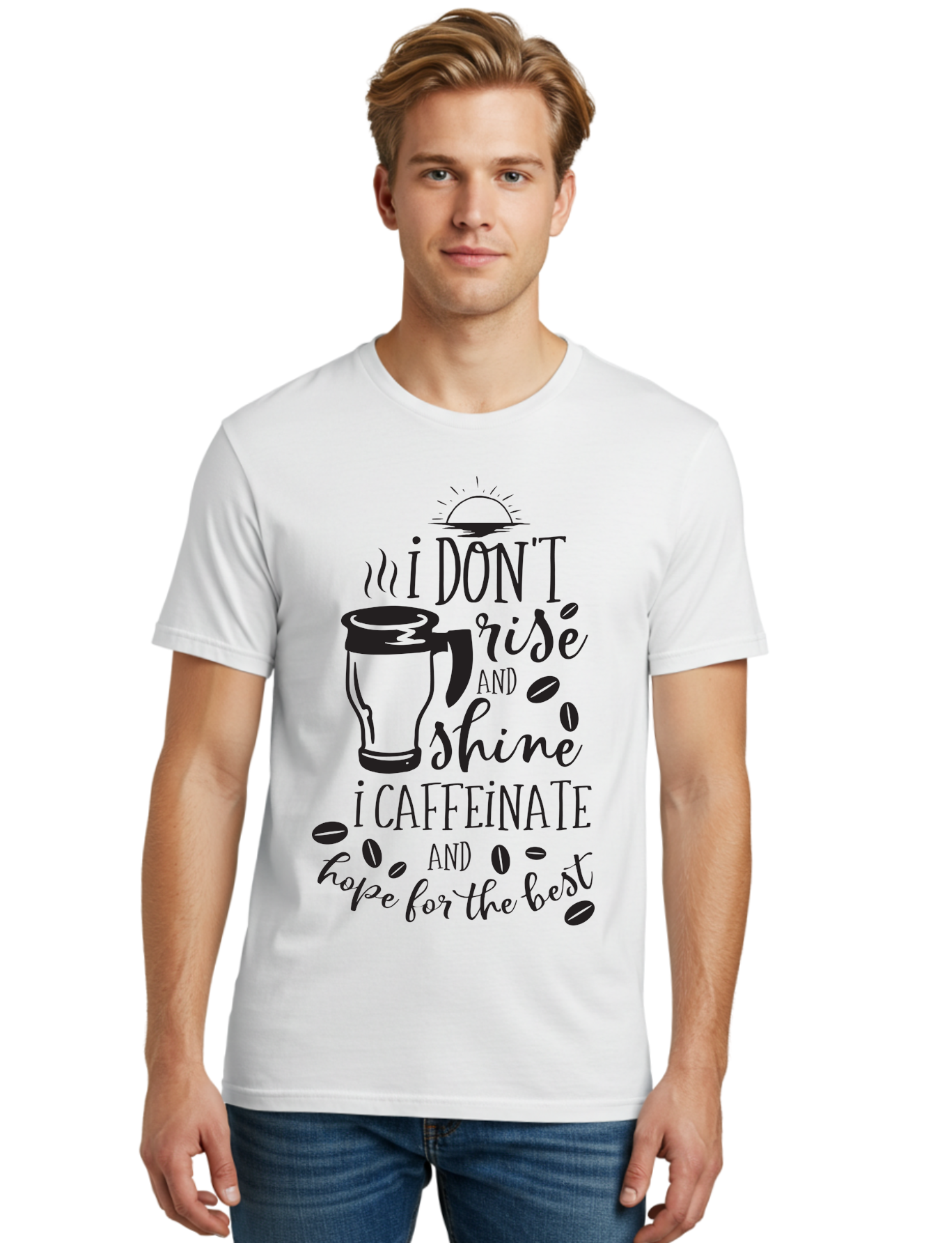 I-Don-T-Rise-And-Shine-I-Caffeinate Men'S Graphic Tee, 100% Cotton, Comfortable Casual Summer Wear, Machine Washable, Coffee-Themed Quote, Morning Motivation, Caffeine Humor, Coffee Lover Quotes, Funny Coffee Sayings, Coffee Mug Design, Aac844 16