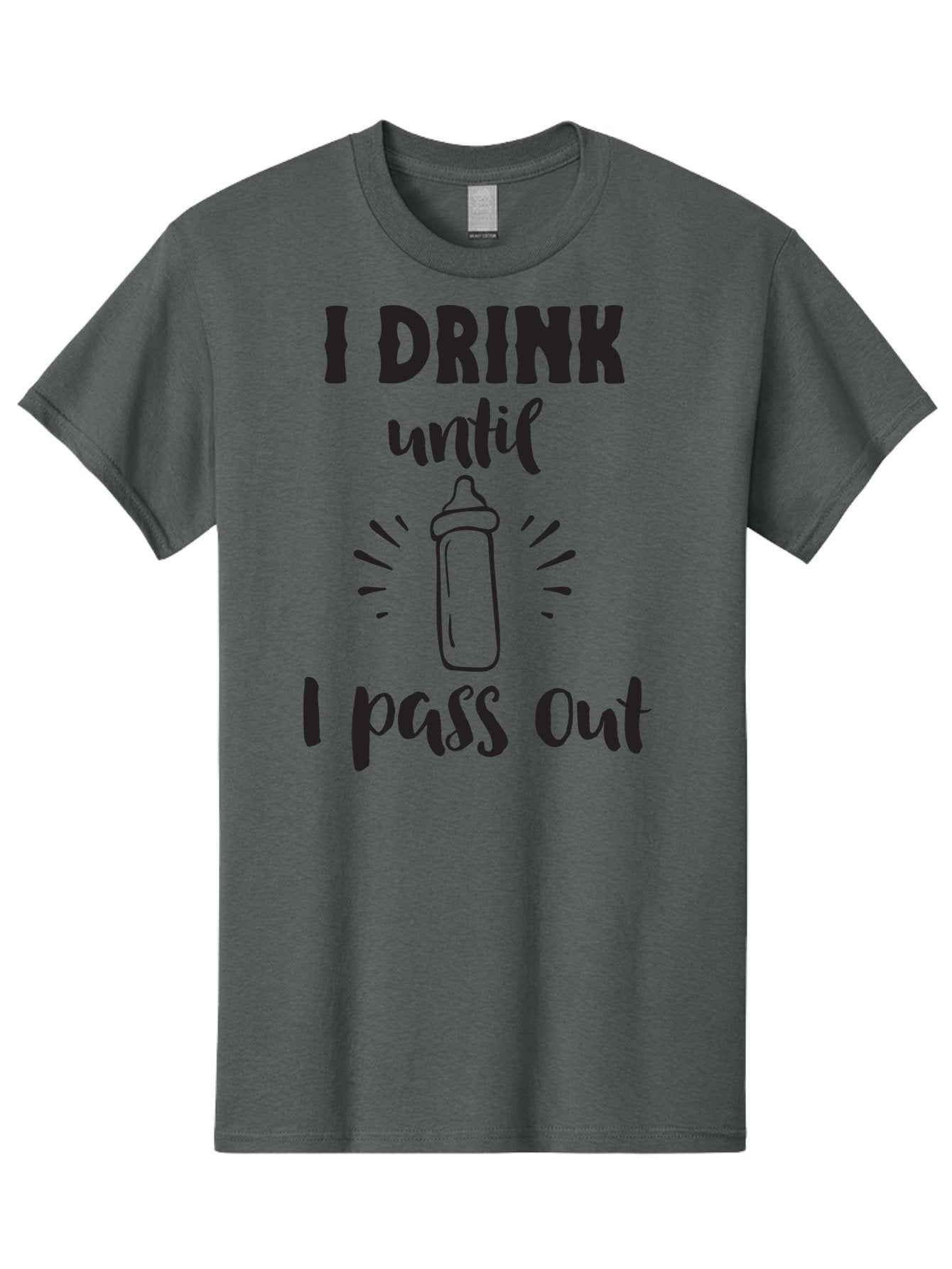 I-Drink-Until-I-Pass-Out Men'S Graphic Tee, 100% Cotton, Comfortable Casual Summer Wear, Machine Washable, Funny Baby Bottle, Humorous Drinking Quote, Party Humor, Adult Beverage, Comical Design, Sarcastic Quote, Playful Typography Aac846 8