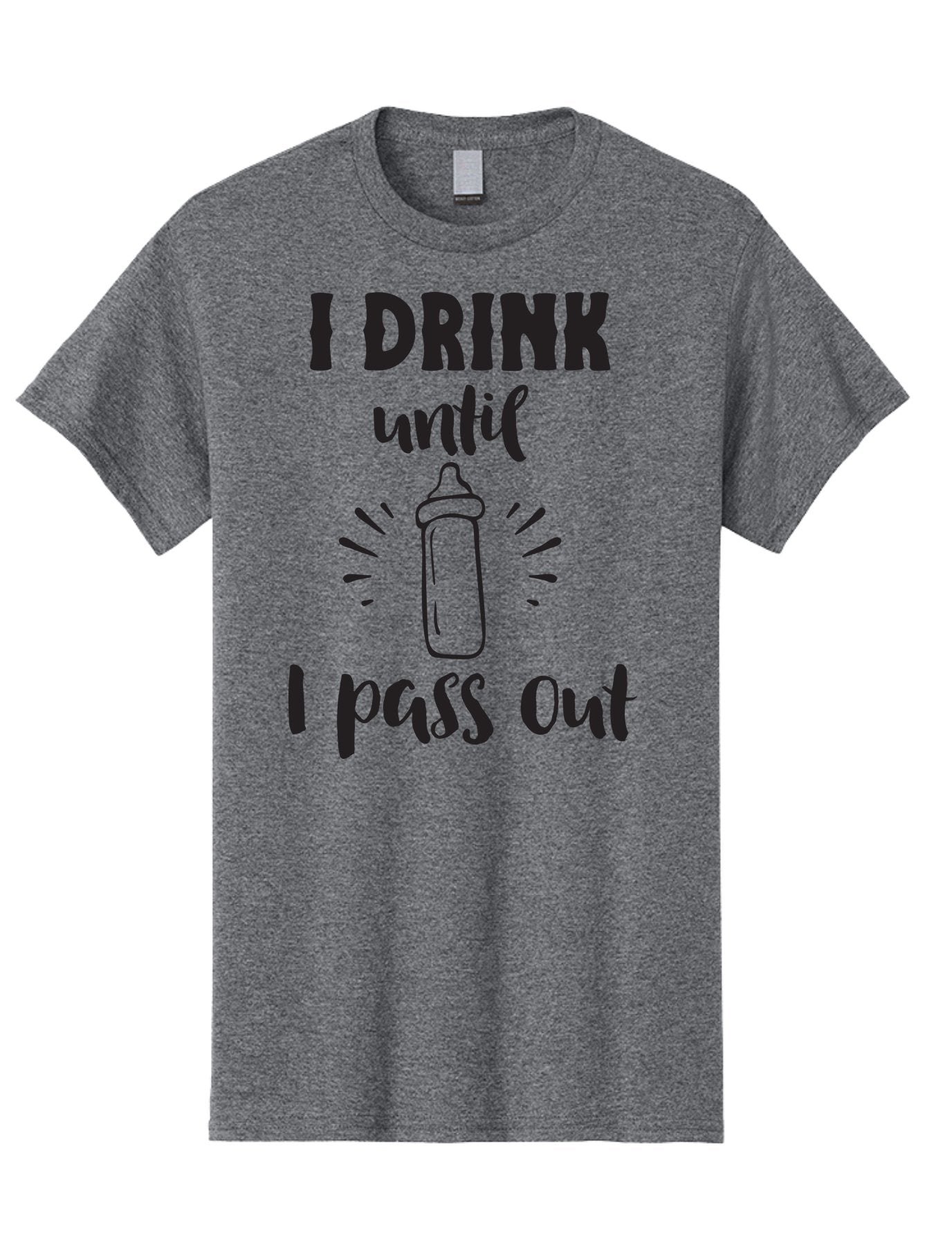 I-Drink-Until-I-Pass-Out Men'S Graphic Tee, 100% Cotton, Comfortable Casual Summer Wear, Machine Washable, Funny Baby Bottle, Humorous Drinking Quote, Party Humor, Adult Beverage, Comical Design, Sarcastic Quote, Playful Typography Aac846