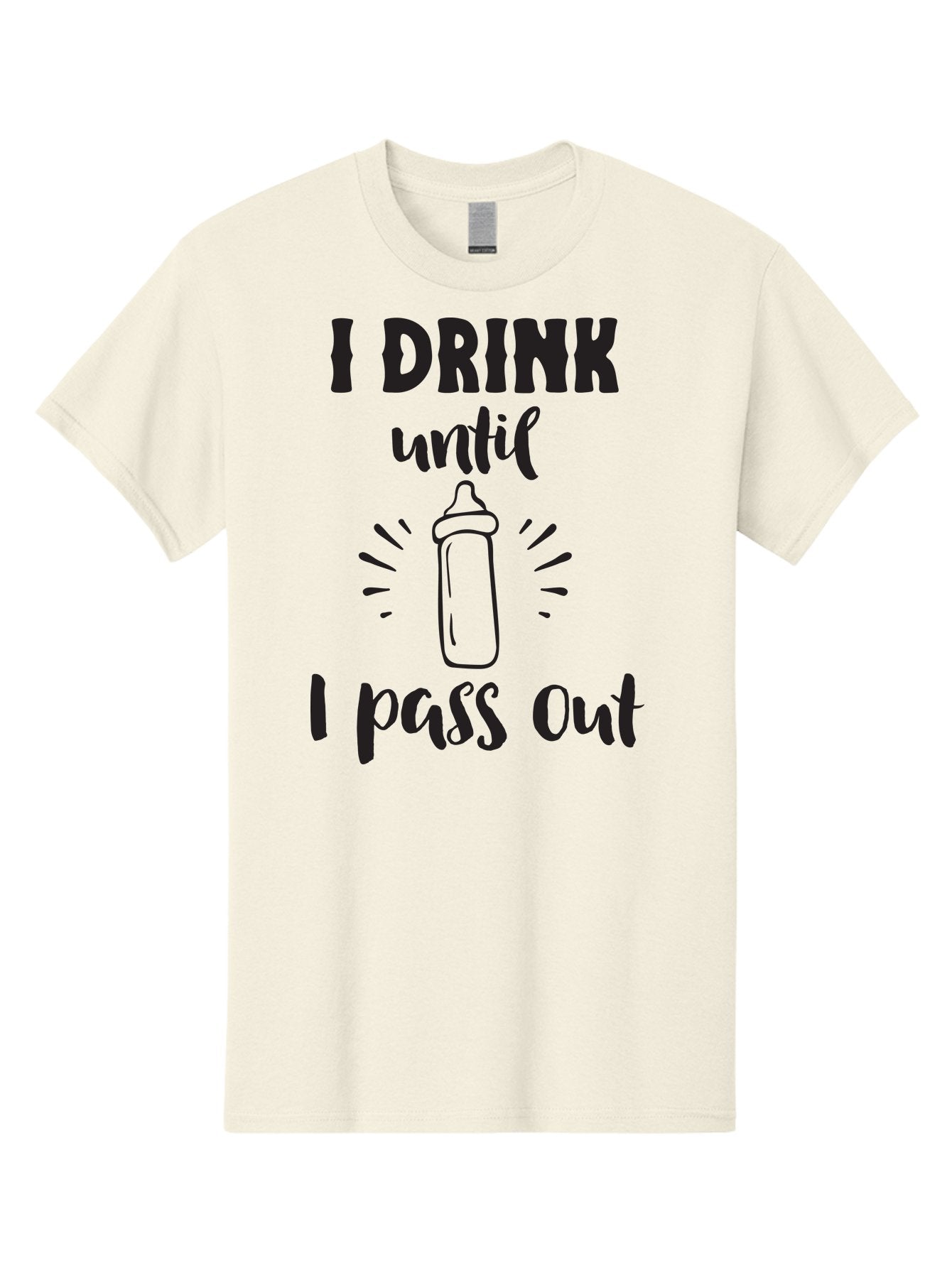 I-Drink-Until-I-Pass-Out Men'S Graphic Tee, 100% Cotton, Comfortable Casual Summer Wear, Machine Washable, Funny Baby Bottle, Humorous Drinking Quote, Party Humor, Adult Beverage, Comical Design, Sarcastic Quote, Playful Typography Aac846