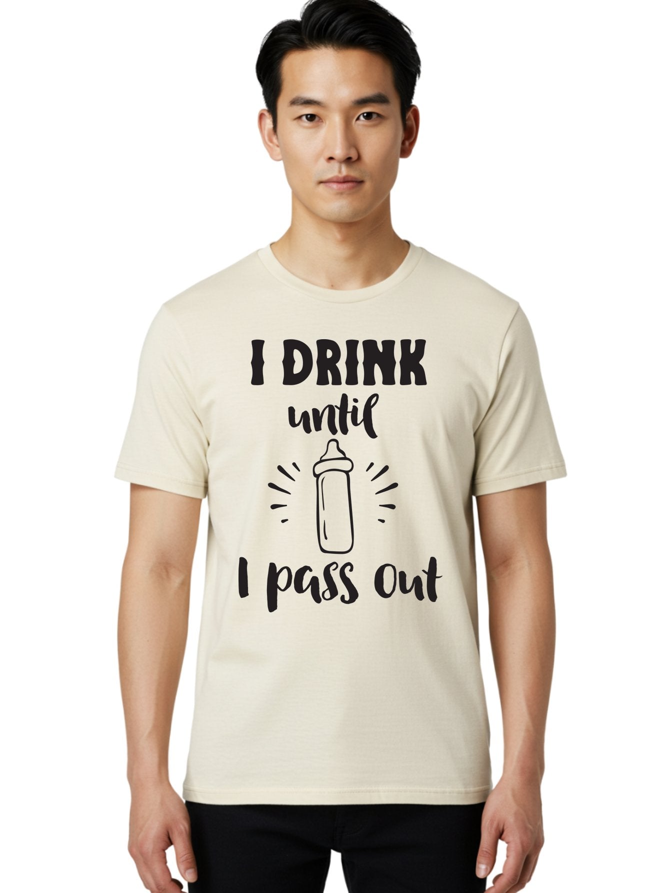 I-Drink-Until-I-Pass-Out Men'S Graphic Tee, 100% Cotton, Comfortable Casual Summer Wear, Machine Washable, Funny Baby Bottle, Humorous Drinking Quote, Party Humor, Adult Beverage, Comical Design, Sarcastic Quote, Playful Typography Aac846 19