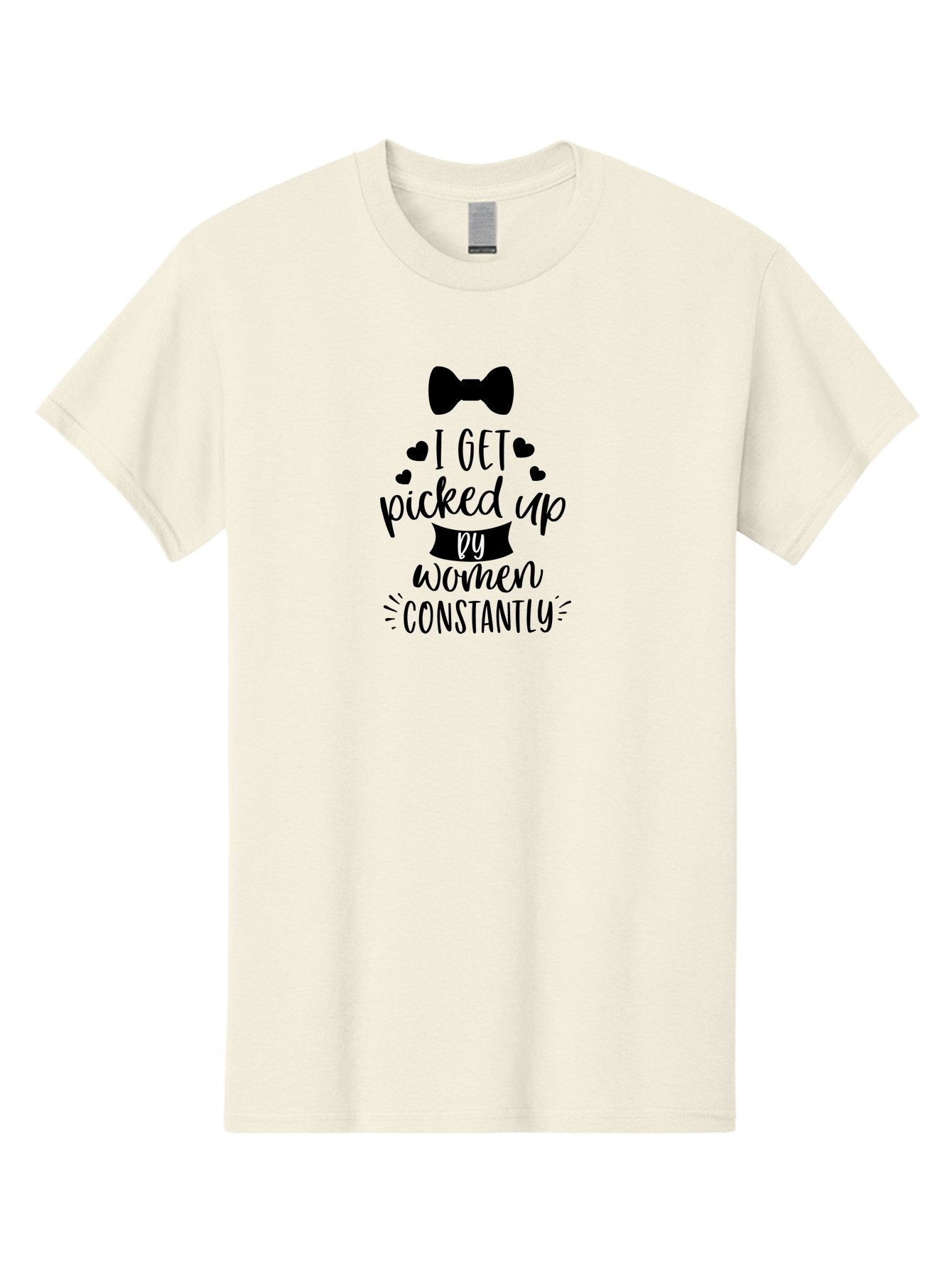 I-Get-Picked-Up-By-Women-Constantly Men'S Graphic Tee, 100% Cotton, Comfortable Casual Summer Wear, Machine Washable, Funny Quote, Pickup Line, Bow Tie, Hearts, Humor, Witty Sayings, Sassy Phrases, Cute Designs, Charming Graphics, Aac847 9