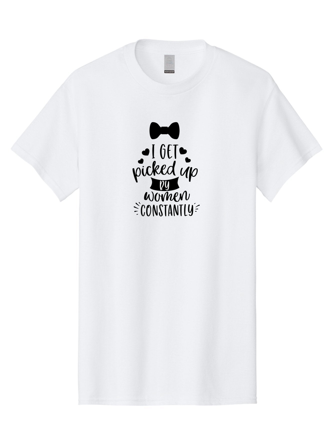 I-Get-Picked-Up-By-Women-Constantly Men'S Graphic Tee, 100% Cotton, Comfortable Casual Summer Wear, Machine Washable, Funny Quote, Pickup Line, Bow Tie, Hearts, Humor, Witty Sayings, Sassy Phrases, Cute Designs, Charming Graphics, Aac847 11