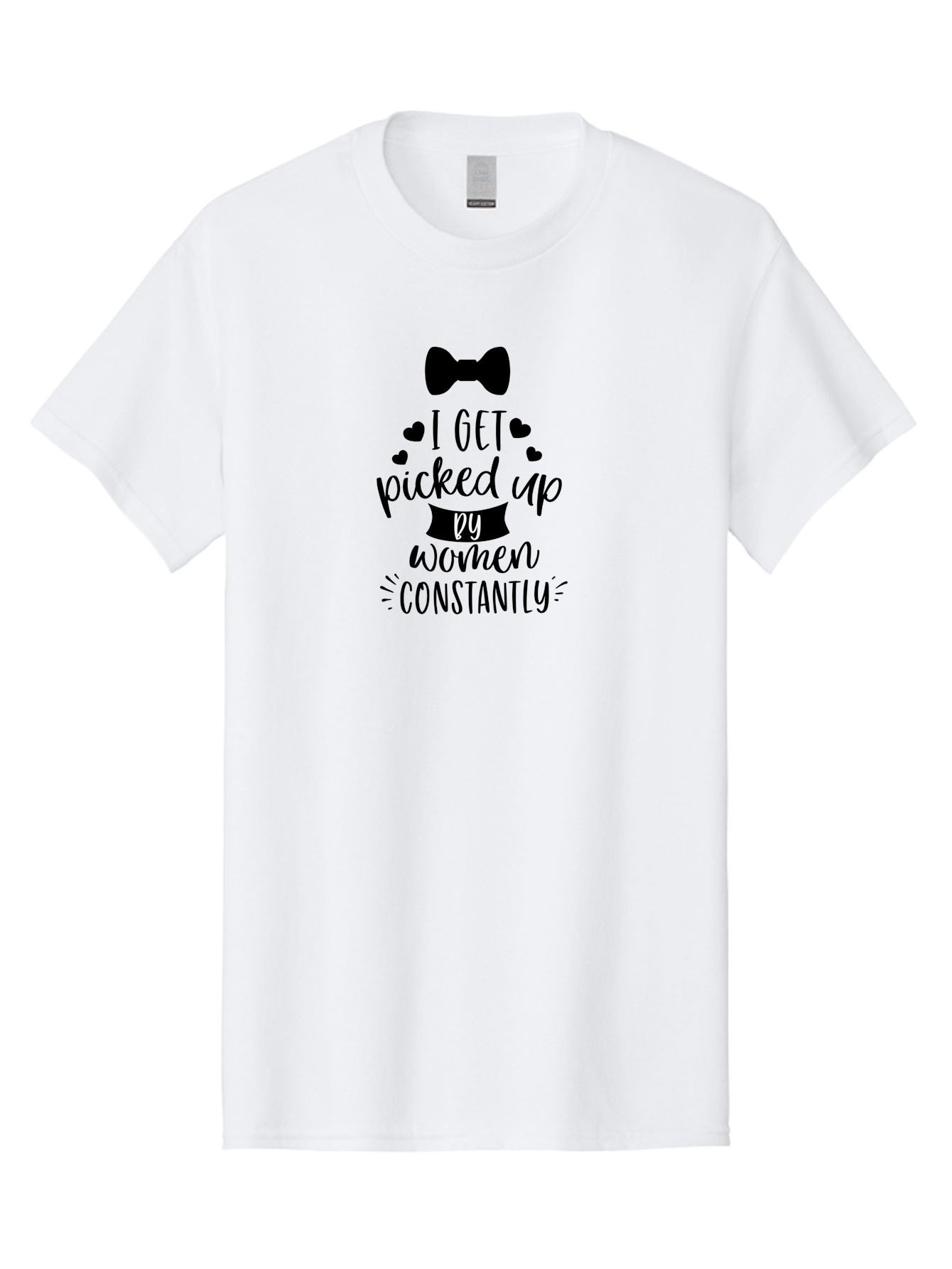 I-Get-Picked-Up-By-Women-Constantly Men'S Graphic Tee, 100% Cotton, Comfortable Casual Summer Wear, Machine Washable, Funny Quote, Pickup Line, Bow Tie, Hearts, Humor, Witty Sayings, Sassy Phrases, Cute Designs, Charming Graphics, Aac847 7