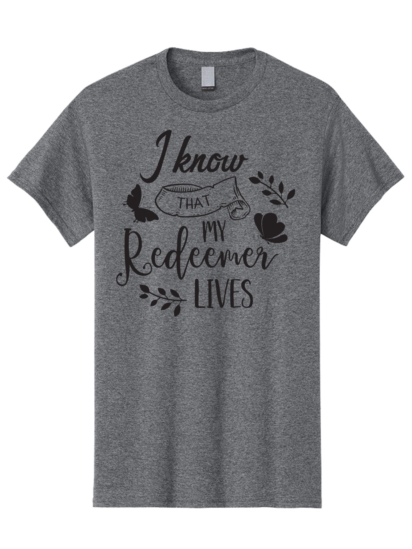 I-Know-That-My-Redeemer-Lives Men'S Graphic Tee, 100% Cotton, Comfortable Casual Summer Wear, Machine Washable, Faithful Quote, Inspirational Words, Religious Text, Butterflies, Leaves, Spiritual Message, Motivational Phrase, Black Typography, Aac849 13