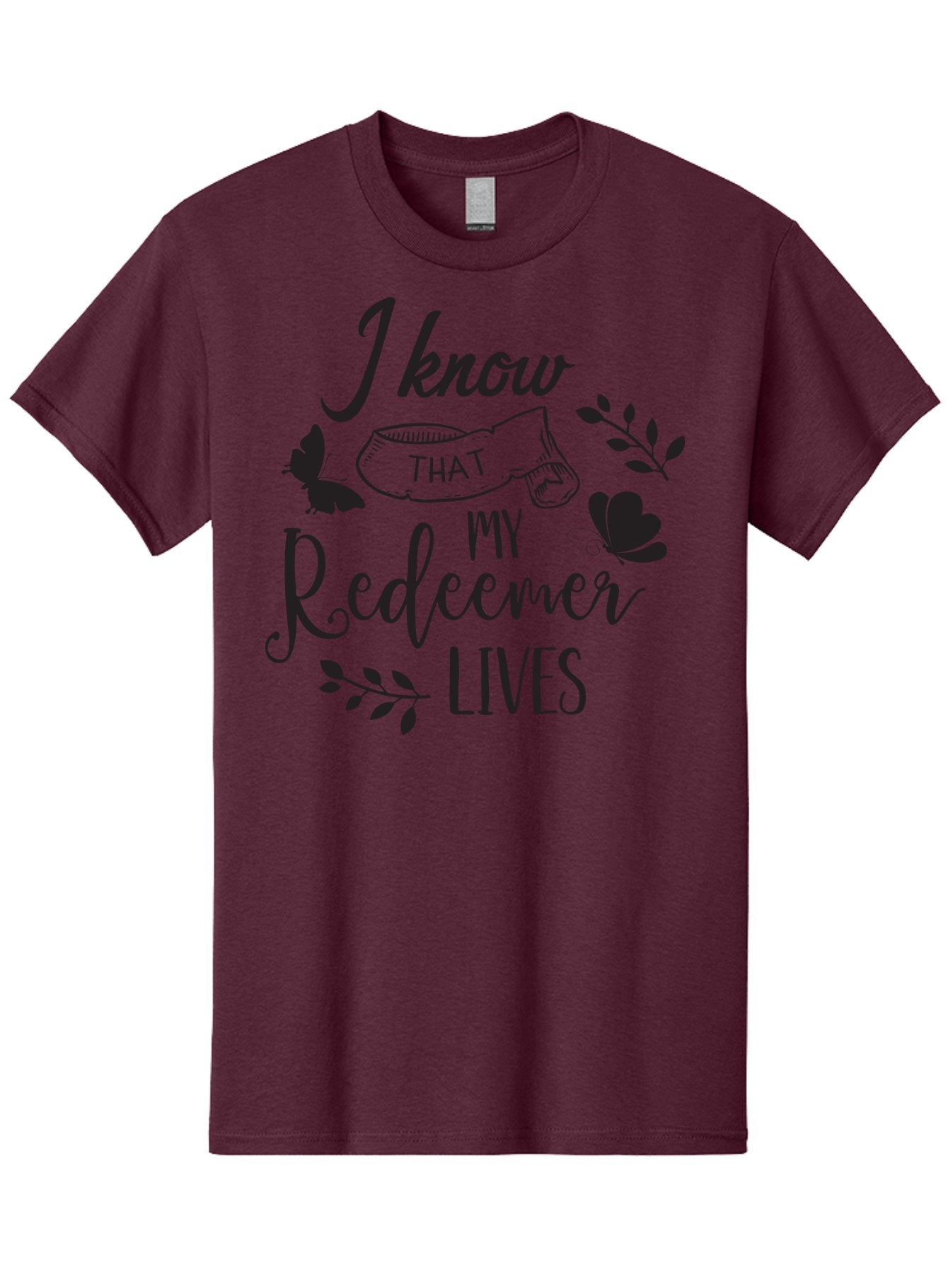 I-Know-That-My-Redeemer-Lives Men'S Graphic Tee, 100% Cotton, Comfortable Casual Summer Wear, Machine Washable, Faithful Quote, Inspirational Words, Religious Text, Butterflies, Leaves, Spiritual Message, Motivational Phrase, Black Typography, Aac849 10