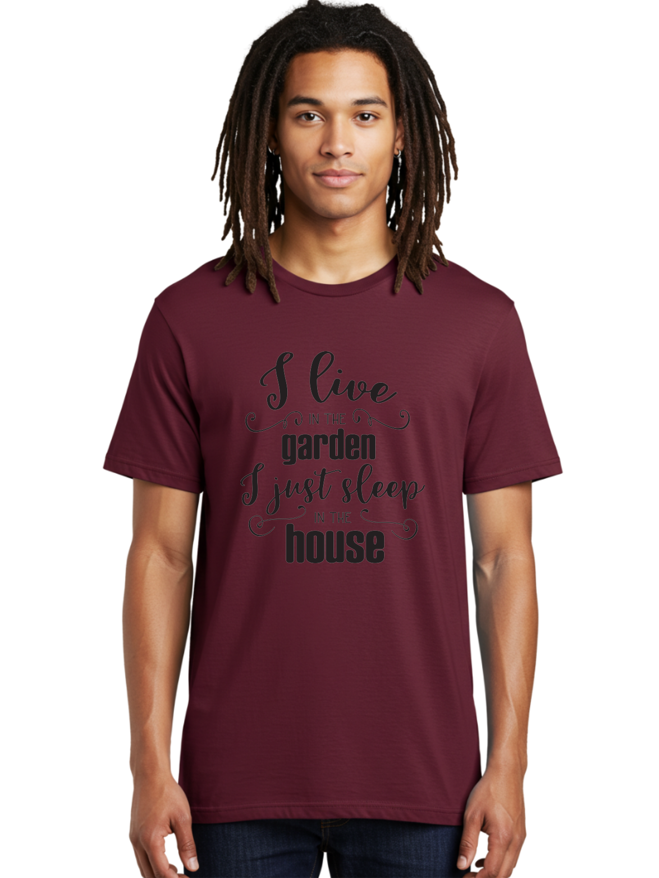I-Live-In-The-Garden-I-Just-Sleep-In-The-House Men'S Graphic Tee, 100% Cotton, Comfortable Casual Summer Wear, Machine Washable, Inspirational Quote, Garden Lover, House And Garden, Outdoor Living, Nature Enthusiast, Gardening Life, Quote Art, Aac852 4