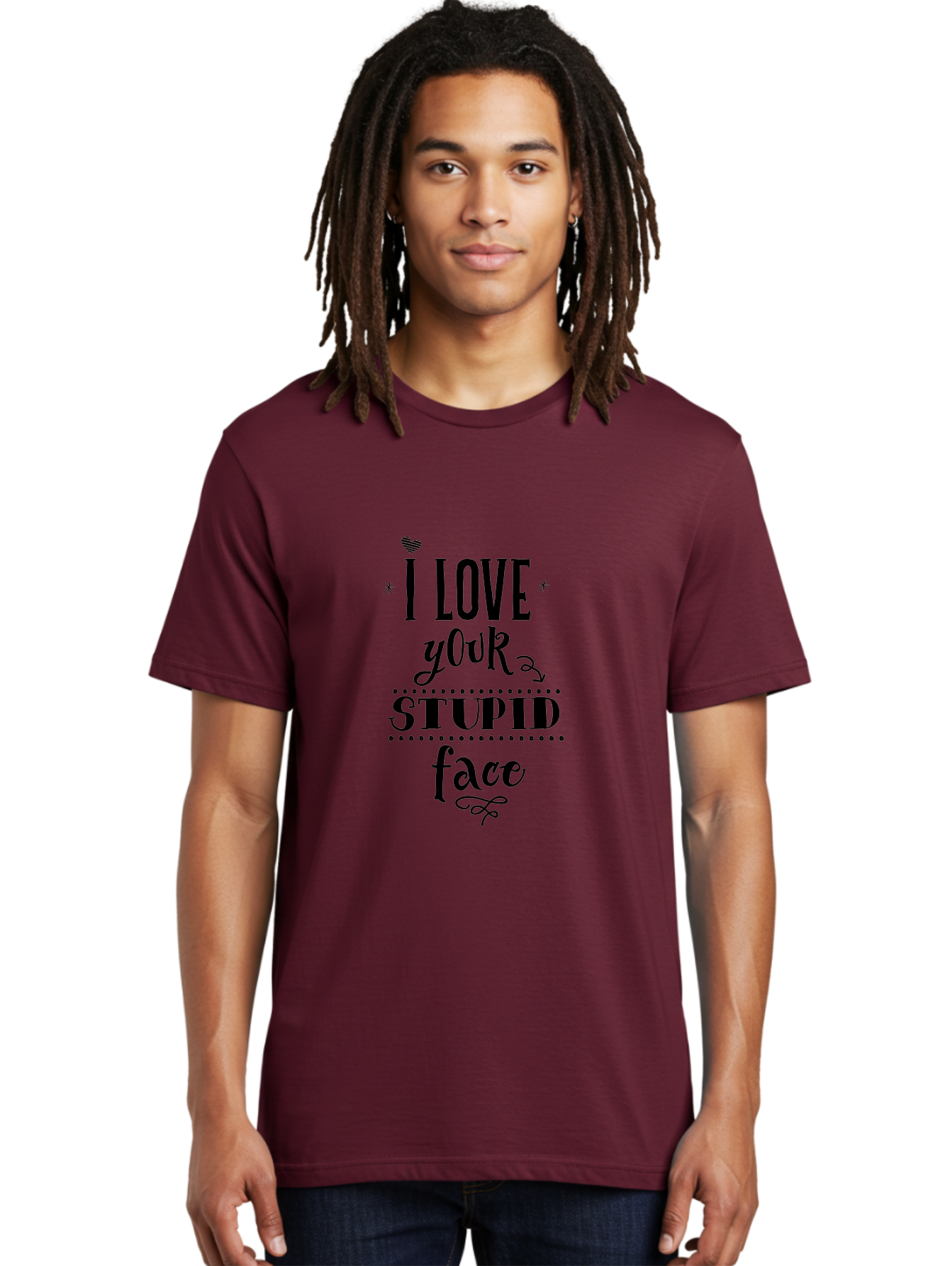 I-Love-Your-Stupid-Face Men'S Graphic Tee, 100% Cotton, Comfortable Casual Summer Wear, Machine Washable, Love Quote, Funny Phrase, Quirky Gift, Playful Typography, Cute Design, Heart Symbol, Stylish Text Aac859 24