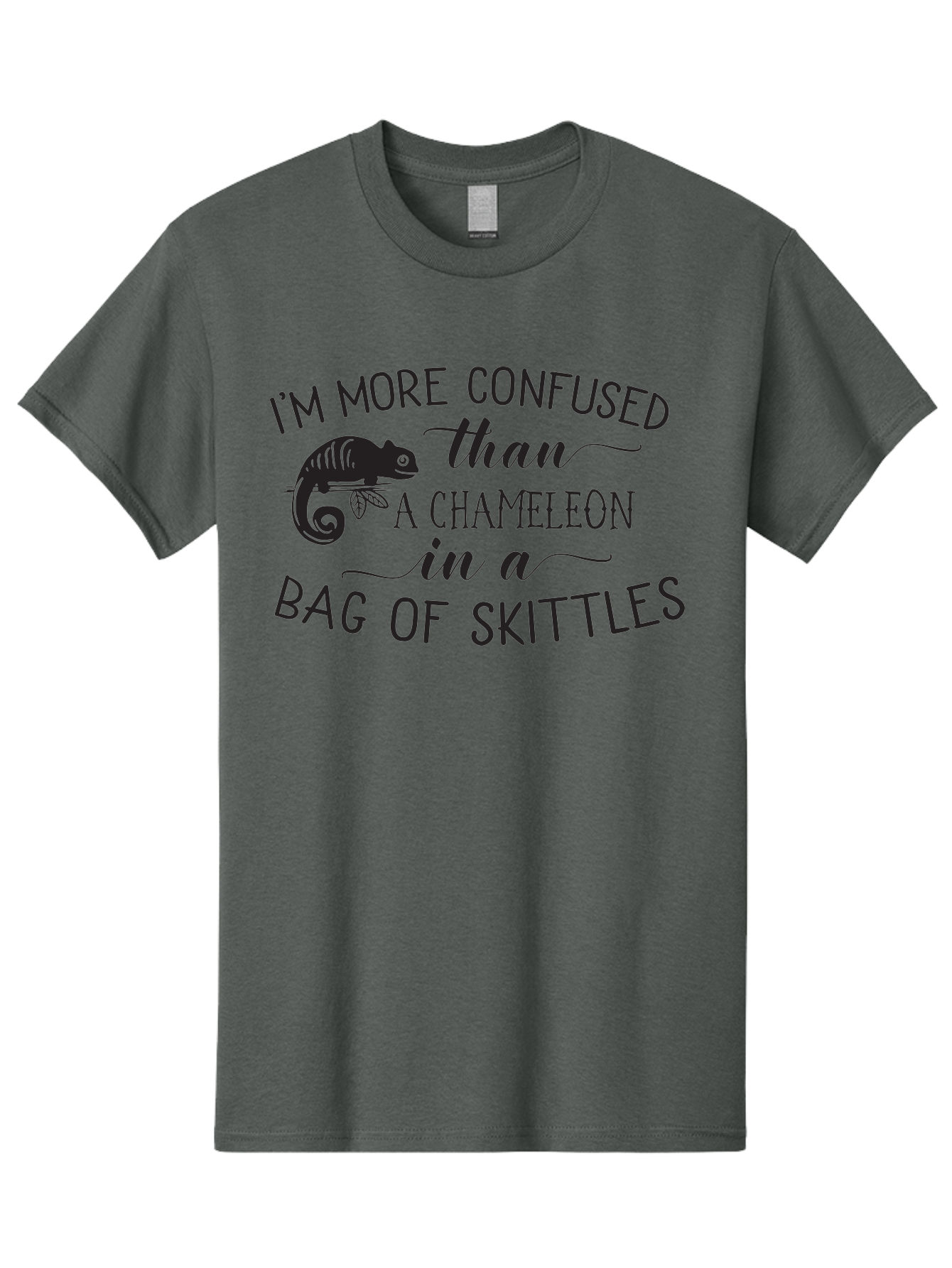 I-M-More-Confused-Than-A-Chameleon-In-A-Bag-Of-Skittles Men'S Graphic Tee, 100% Cotton, Comfortable Casual Summer Wear, Machine Washable, Funny Quote, Humorous Saying, Confused Chameleon, Bag Of Skittles, Playful Graphic, Whimsical Design, Aac863 25
