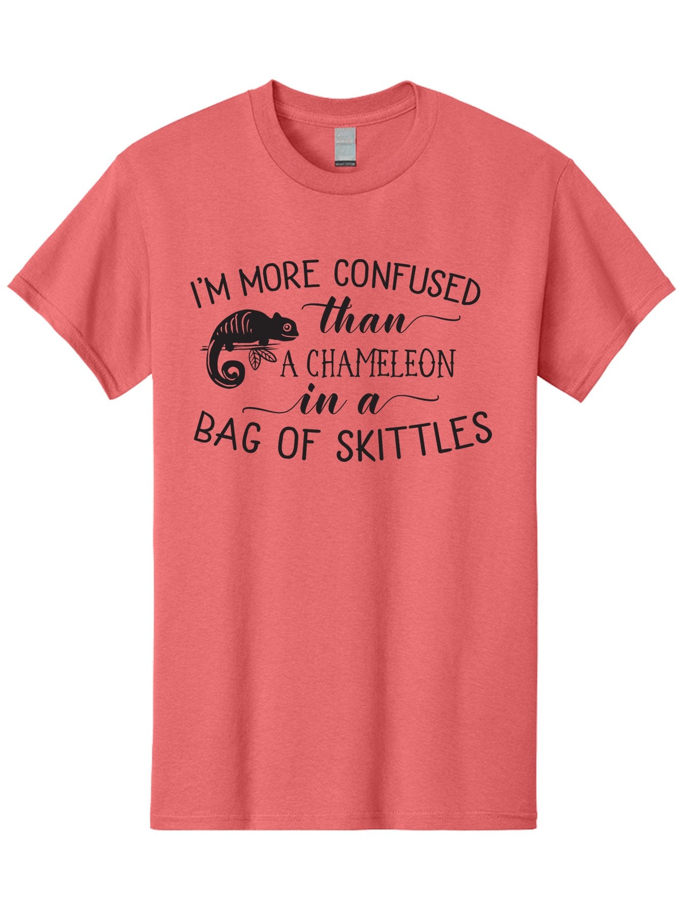 I-M-More-Confused-Than-A-Chameleon-In-A-Bag-Of-Skittles Men'S Graphic Tee, 100% Cotton, Comfortable Casual Summer Wear, Machine Washable, Funny Quote, Humorous Saying, Confused Chameleon, Bag Of Skittles, Playful Graphic, Whimsical Design, Aac863 6