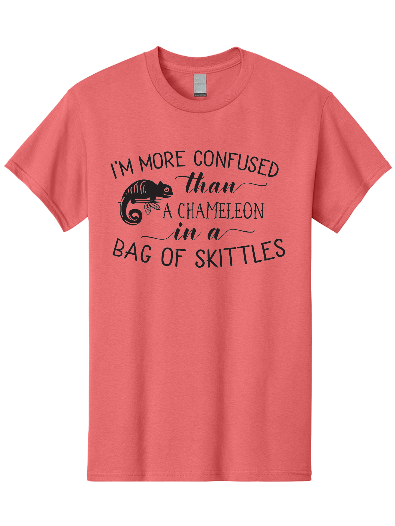 I-M-More-Confused-Than-A-Chameleon-In-A-Bag-Of-Skittles Men'S Graphic Tee, 100% Cotton, Comfortable Casual Summer Wear, Machine Washable, Funny Quote, Humorous Saying, Confused Chameleon, Bag Of Skittles, Playful Graphic, Whimsical Design, Aac863 13