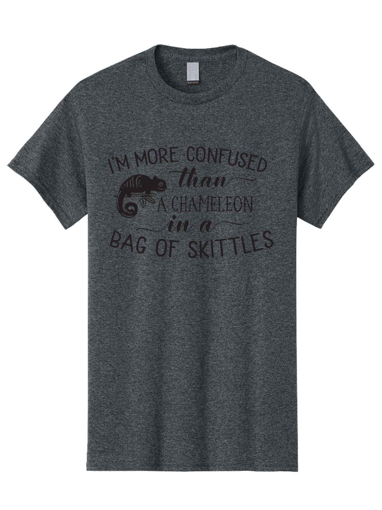 I-M-More-Confused-Than-A-Chameleon-In-A-Bag-Of-Skittles Men'S Graphic Tee, 100% Cotton, Comfortable Casual Summer Wear, Machine Washable, Funny Quote, Humorous Saying, Confused Chameleon, Bag Of Skittles, Playful Graphic, Whimsical Design, Aac863 12