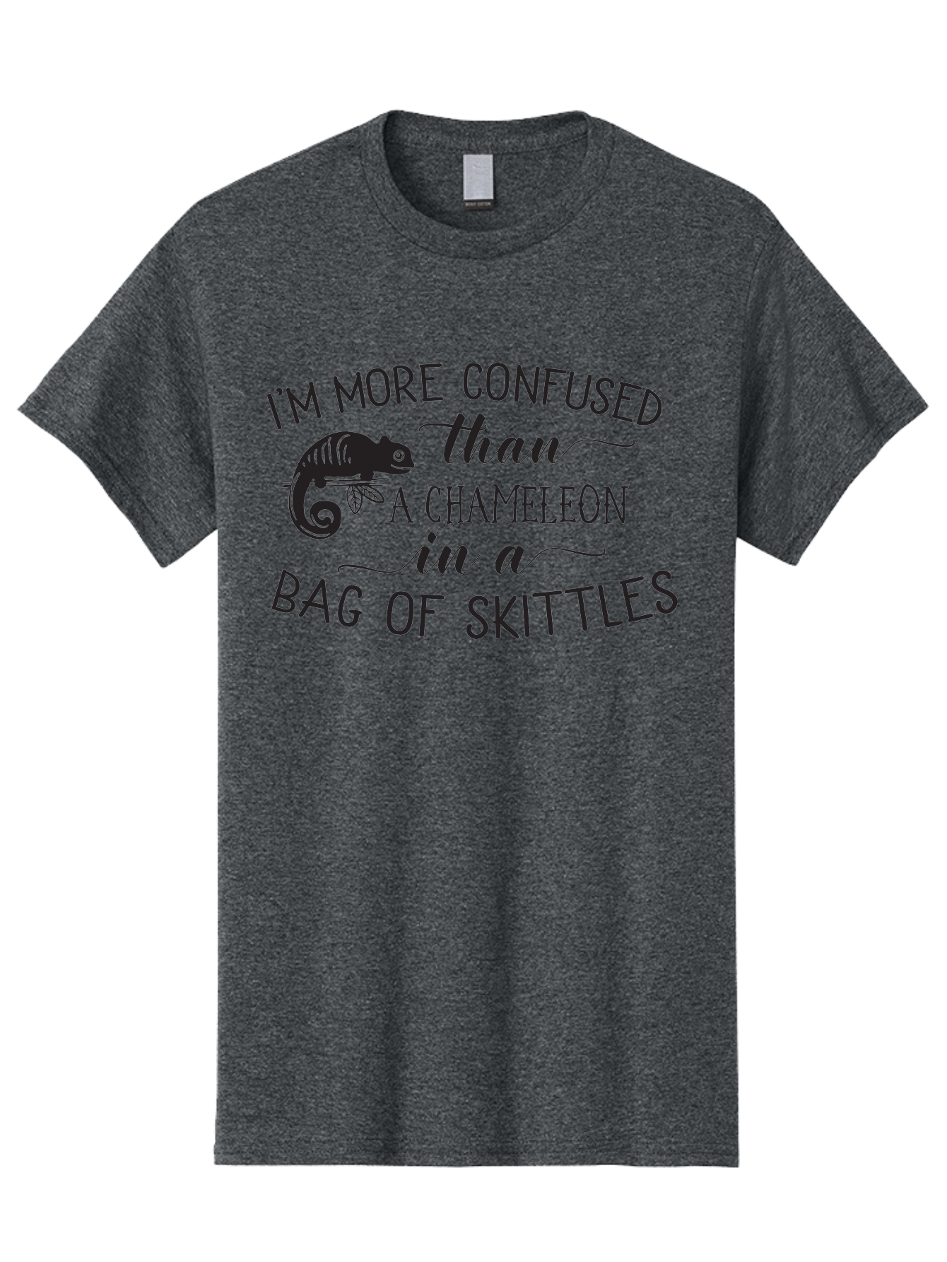 I-M-More-Confused-Than-A-Chameleon-In-A-Bag-Of-Skittles Men'S Graphic Tee, 100% Cotton, Comfortable Casual Summer Wear, Machine Washable, Funny Quote, Humorous Saying, Confused Chameleon, Bag Of Skittles, Playful Graphic, Whimsical Design, Aac863 5