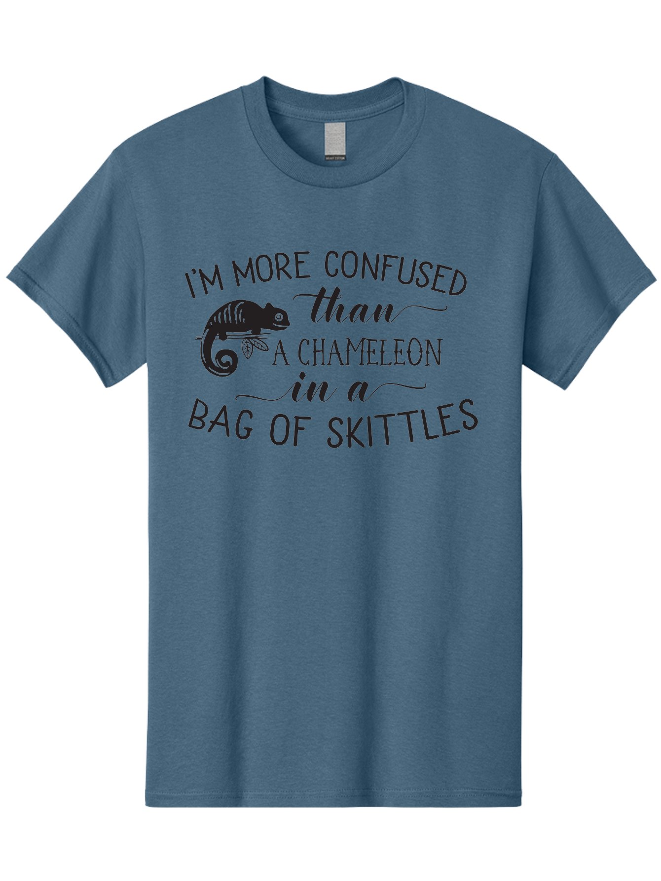 I-M-More-Confused-Than-A-Chameleon-In-A-Bag-Of-Skittles Men'S Graphic Tee, 100% Cotton, Comfortable Casual Summer Wear, Machine Washable, Funny Quote, Humorous Saying, Confused Chameleon, Bag Of Skittles, Playful Graphic, Whimsical Design, Aac863 21