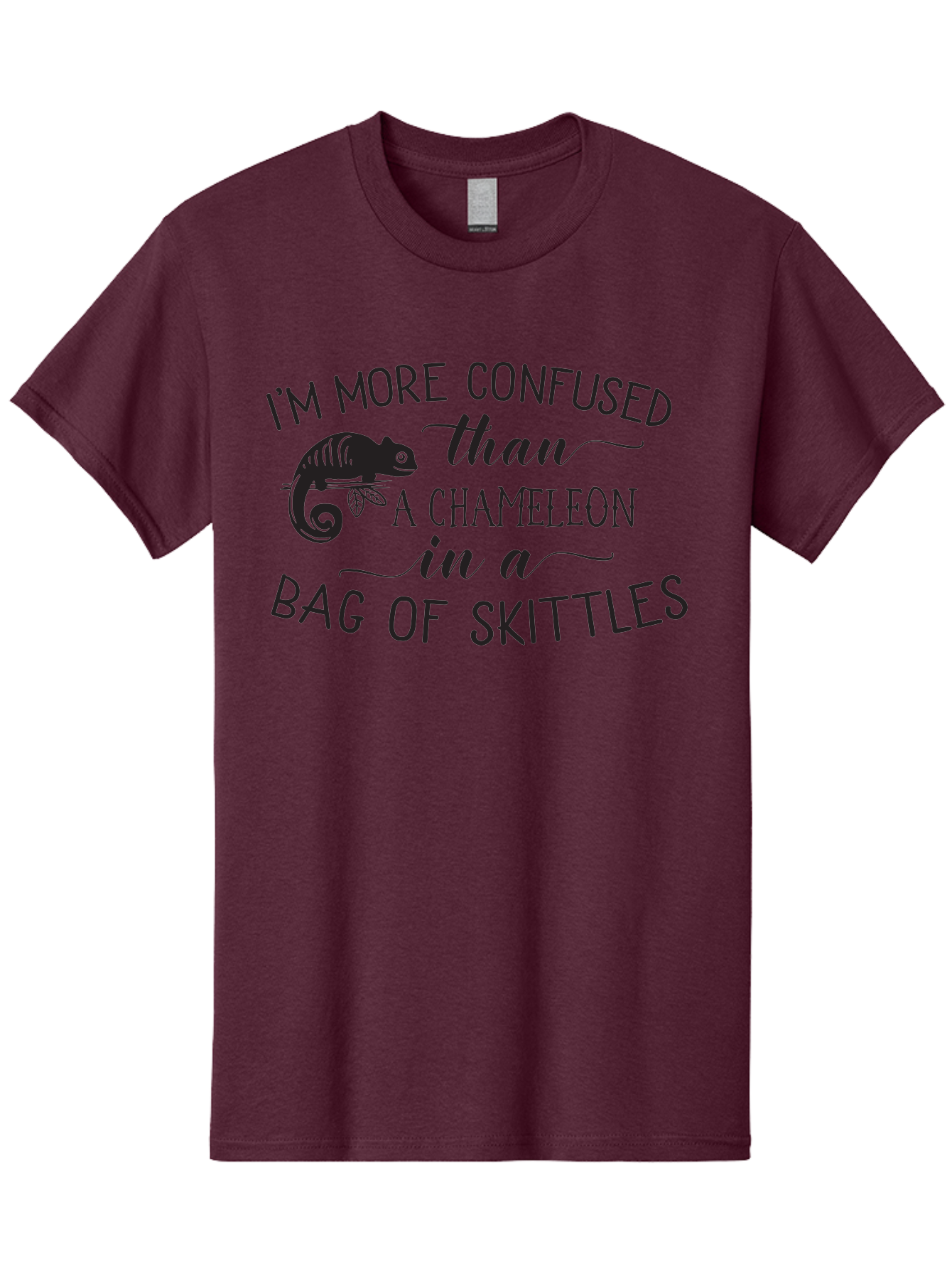 I-M-More-Confused-Than-A-Chameleon-In-A-Bag-Of-Skittles Men'S Graphic Tee, 100% Cotton, Comfortable Casual Summer Wear, Machine Washable, Funny Quote, Humorous Saying, Confused Chameleon, Bag Of Skittles, Playful Graphic, Whimsical Design, Aac863