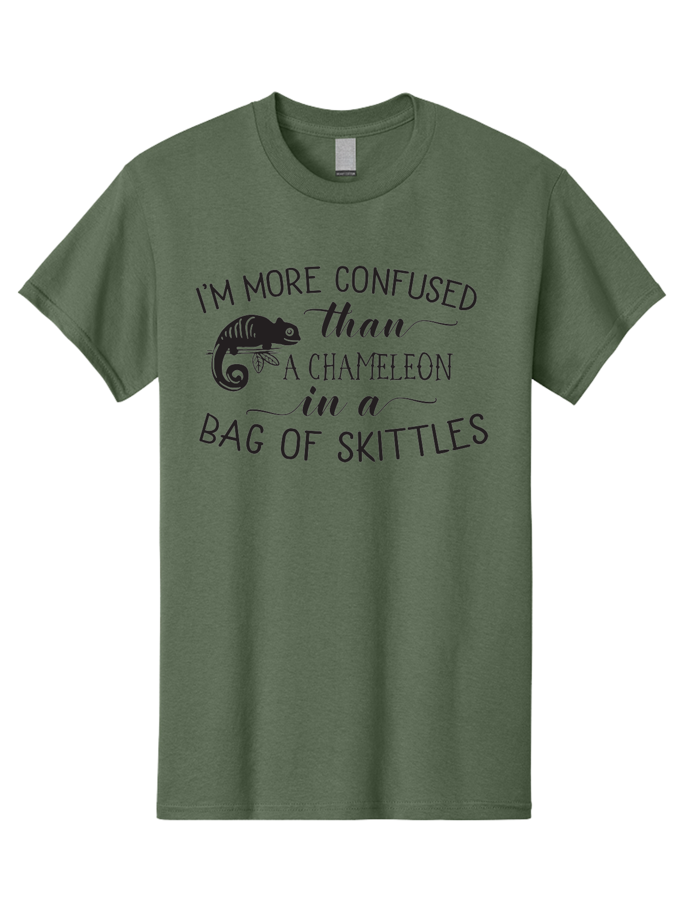 I-M-More-Confused-Than-A-Chameleon-In-A-Bag-Of-Skittles Men'S Graphic Tee, 100% Cotton, Comfortable Casual Summer Wear, Machine Washable, Funny Quote, Humorous Saying, Confused Chameleon, Bag Of Skittles, Playful Graphic, Whimsical Design, Aac863 17