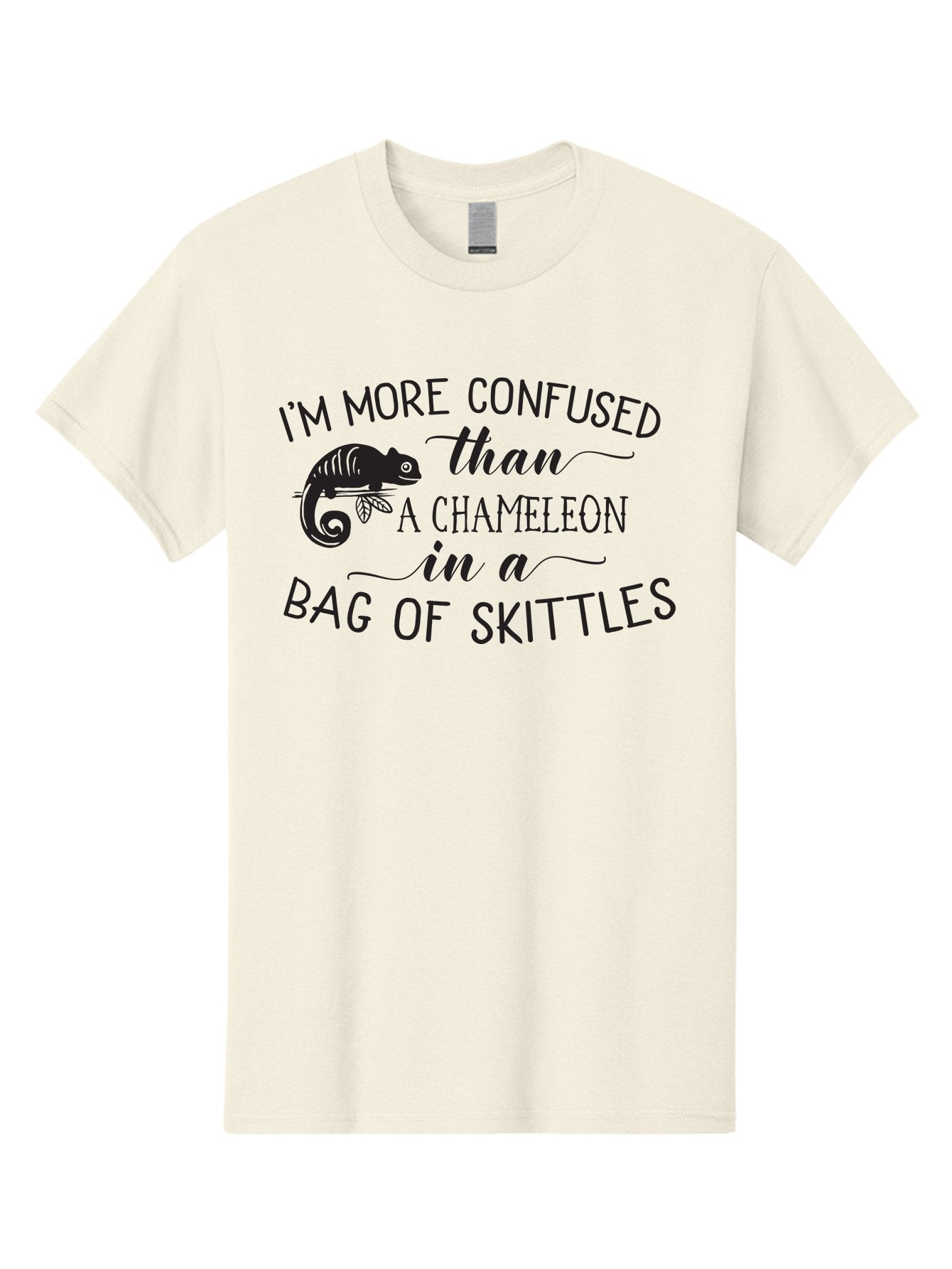 I-M-More-Confused-Than-A-Chameleon-In-A-Bag-Of-Skittles Men'S Graphic Tee, 100% Cotton, Comfortable Casual Summer Wear, Machine Washable, Funny Quote, Humorous Saying, Confused Chameleon, Bag Of Skittles, Playful Graphic, Whimsical Design, Aac863 13