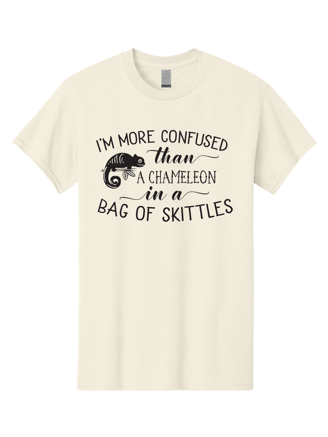 I-M-More-Confused-Than-A-Chameleon-In-A-Bag-Of-Skittles Men'S Graphic Tee, 100% Cotton, Comfortable Casual Summer Wear, Machine Washable, Funny Quote, Humorous Saying, Confused Chameleon, Bag Of Skittles, Playful Graphic, Whimsical Design, Aac863 29