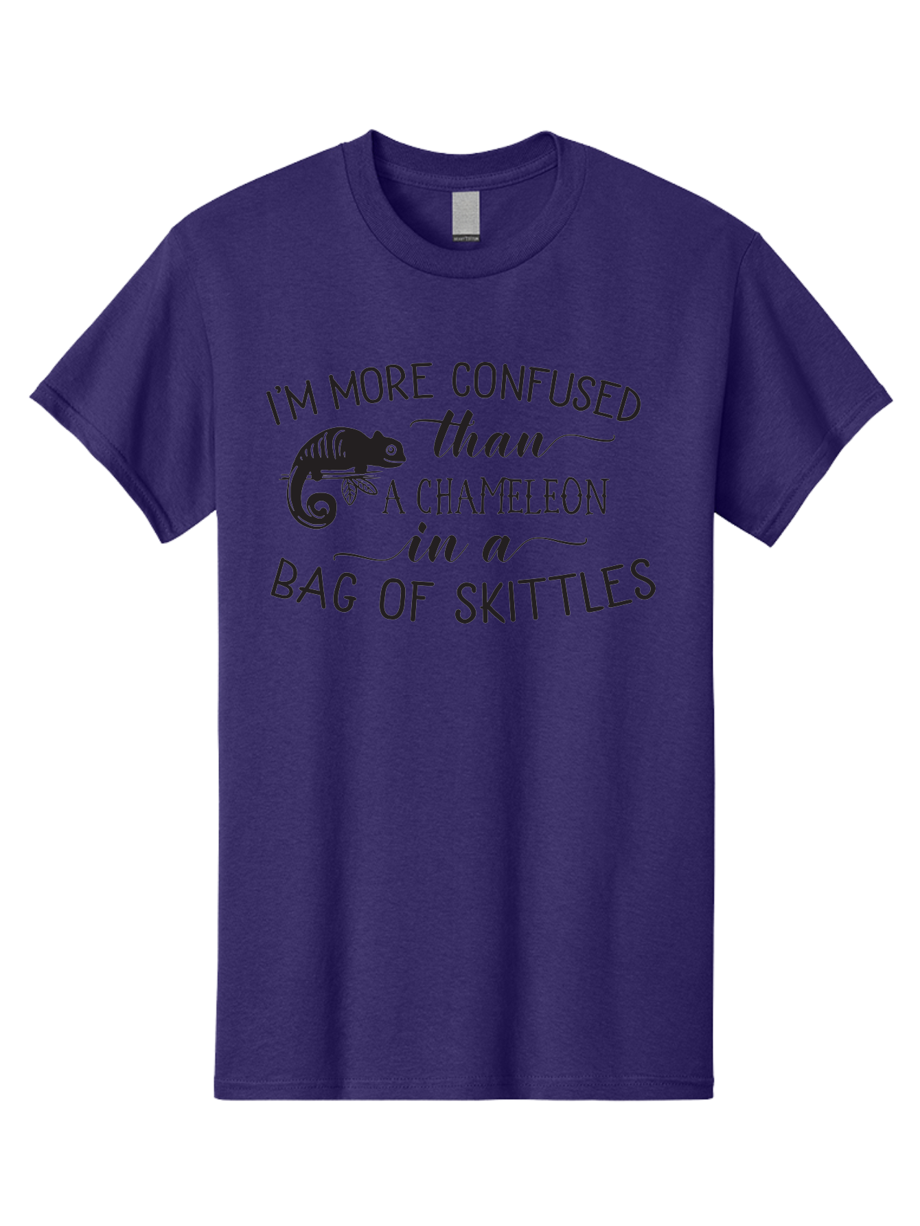 I-M-More-Confused-Than-A-Chameleon-In-A-Bag-Of-Skittles Men'S Graphic Tee, 100% Cotton, Comfortable Casual Summer Wear, Machine Washable, Funny Quote, Humorous Saying, Confused Chameleon, Bag Of Skittles, Playful Graphic, Whimsical Design, Aac863 7
